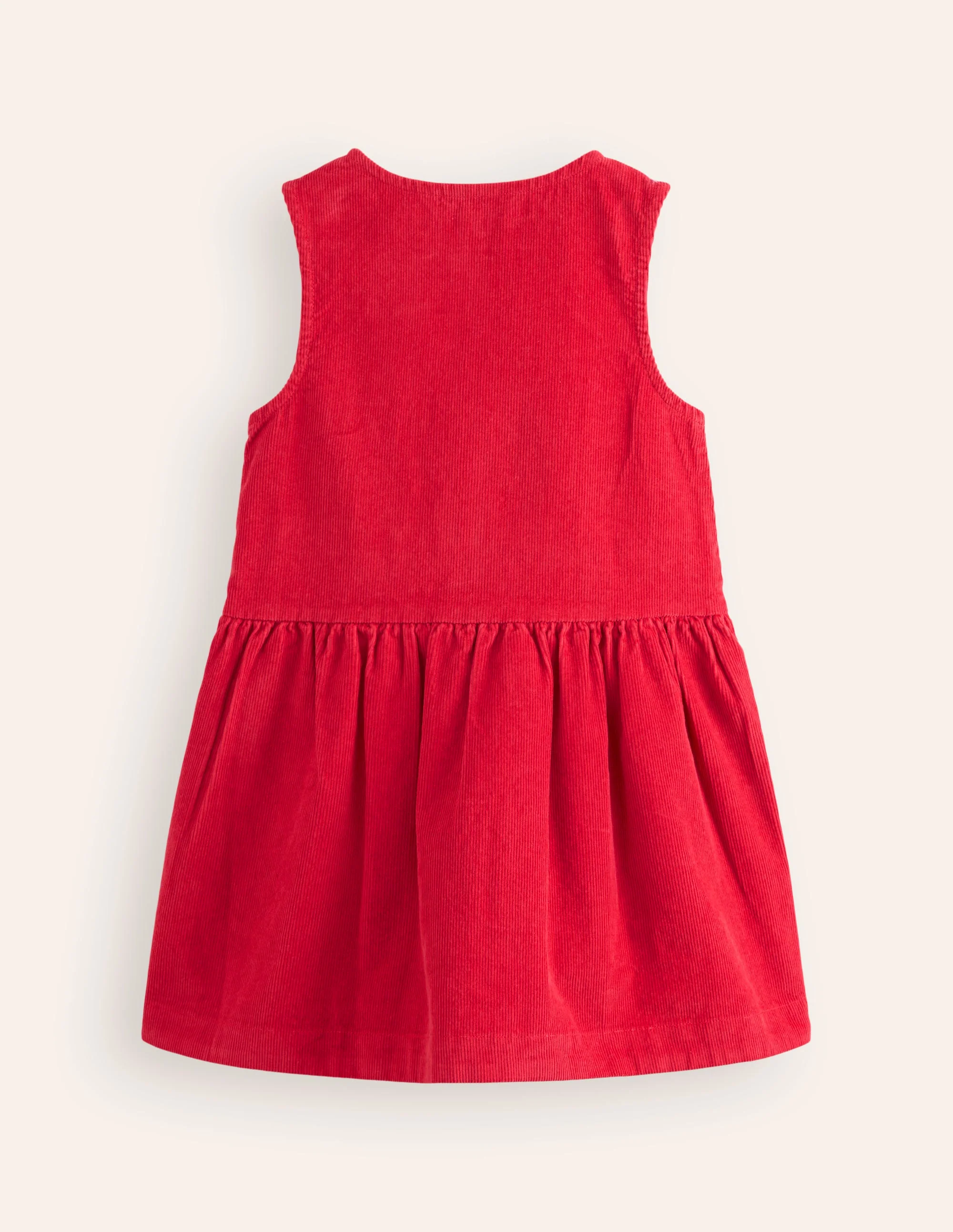 Button Through Pinafore Dress-Scarlet Red Cord - Image 2