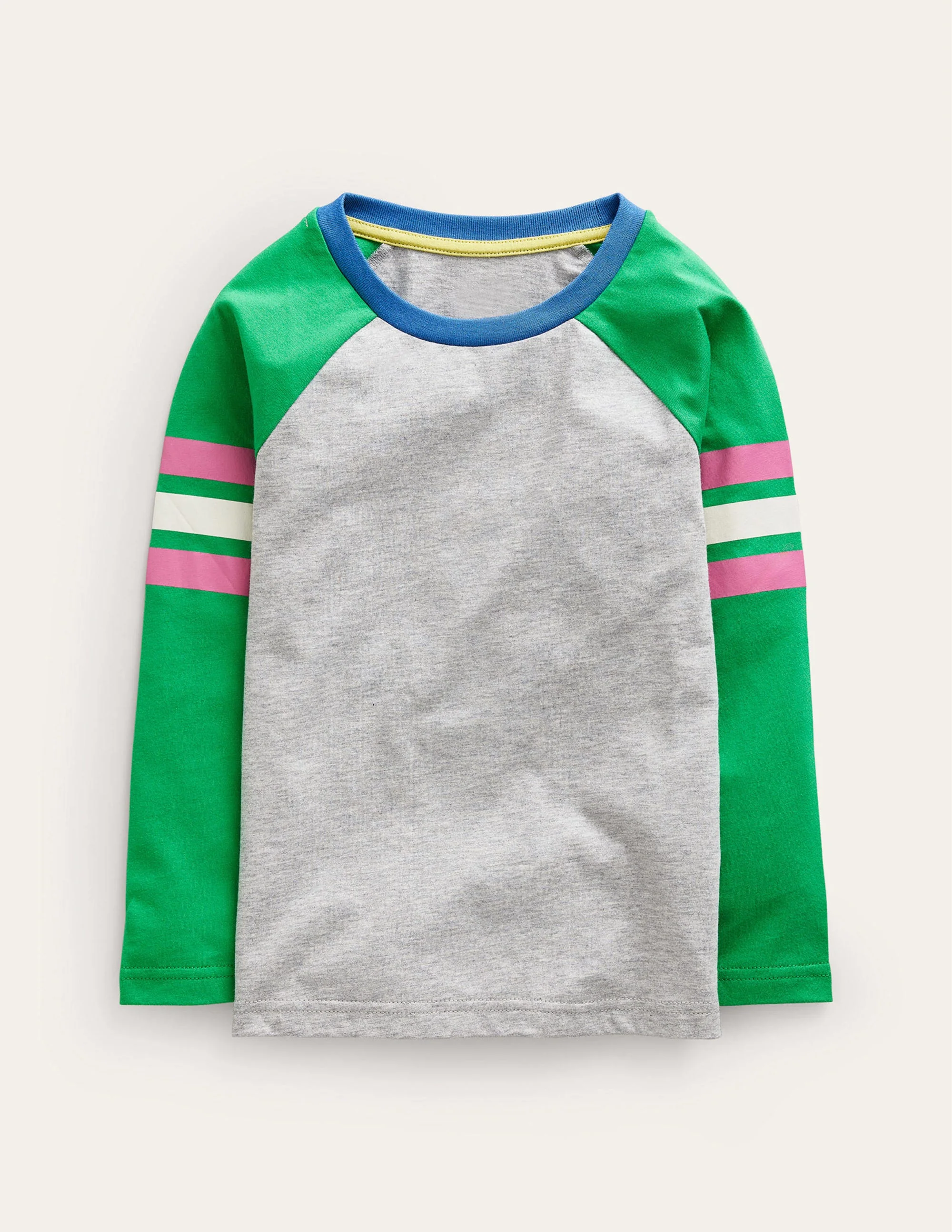 Colourblock Raglan T-shirt-Grey Marl/Sapling Green
