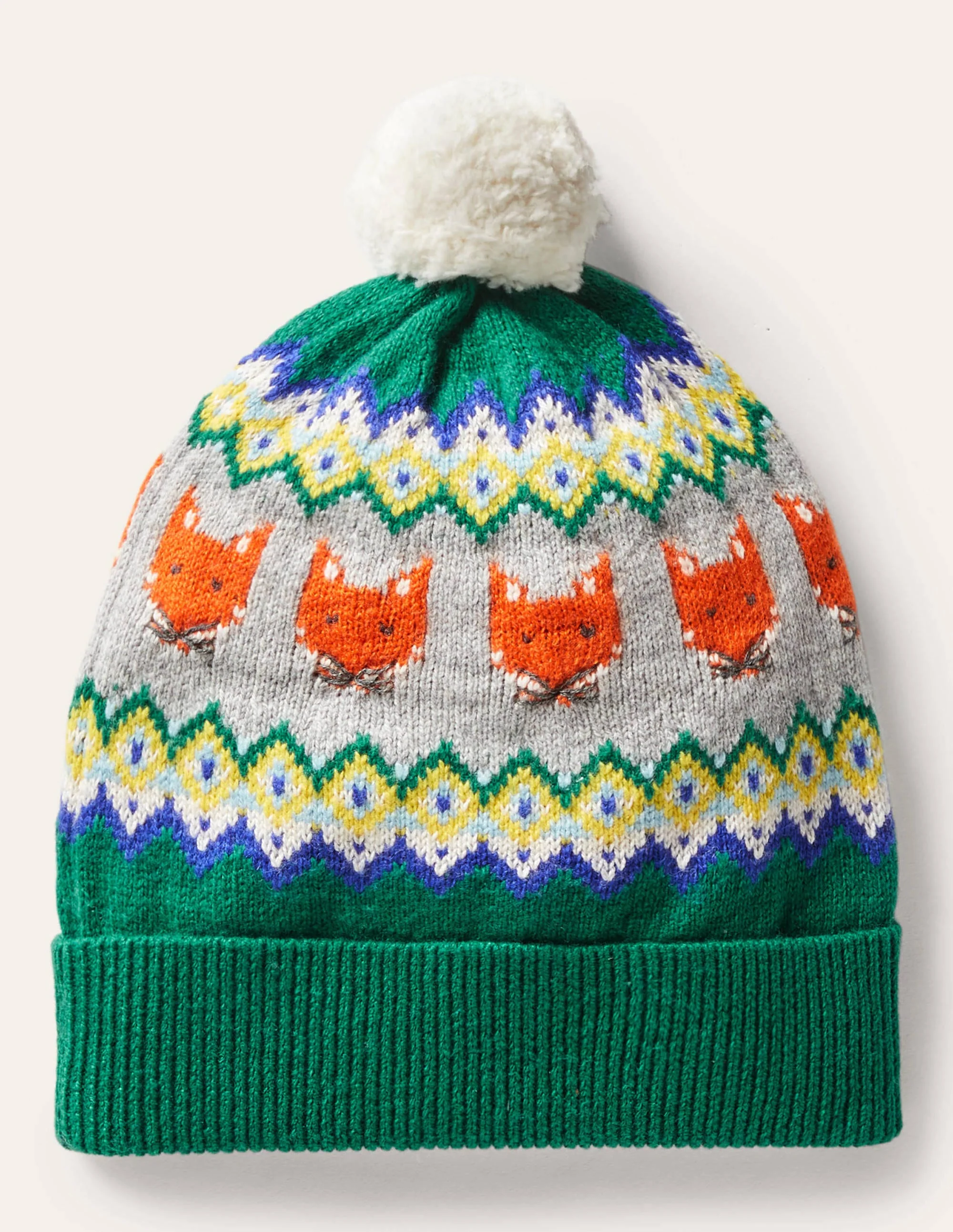 Cosy Fox Fair Isle Hat-Forest Green - Image 2