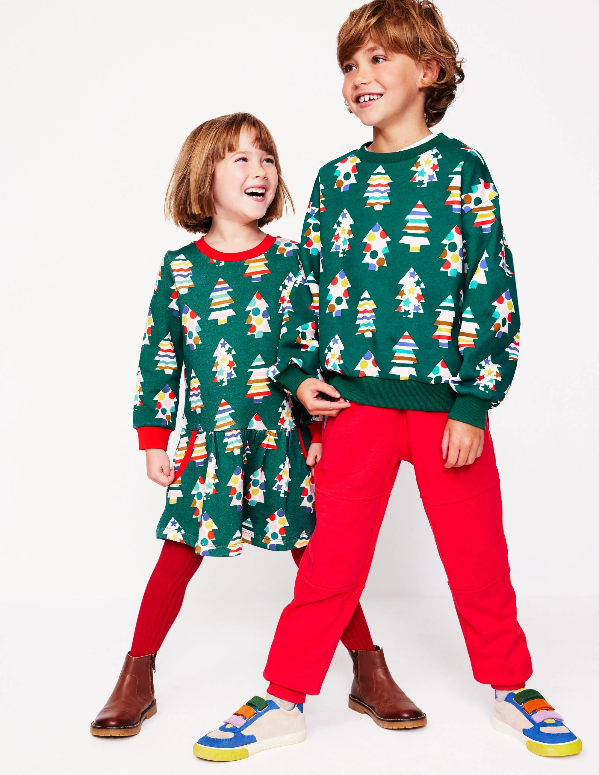 Cosy Printed Sweatshirt Dress-Jewel Green Christmas Trees - Image 8