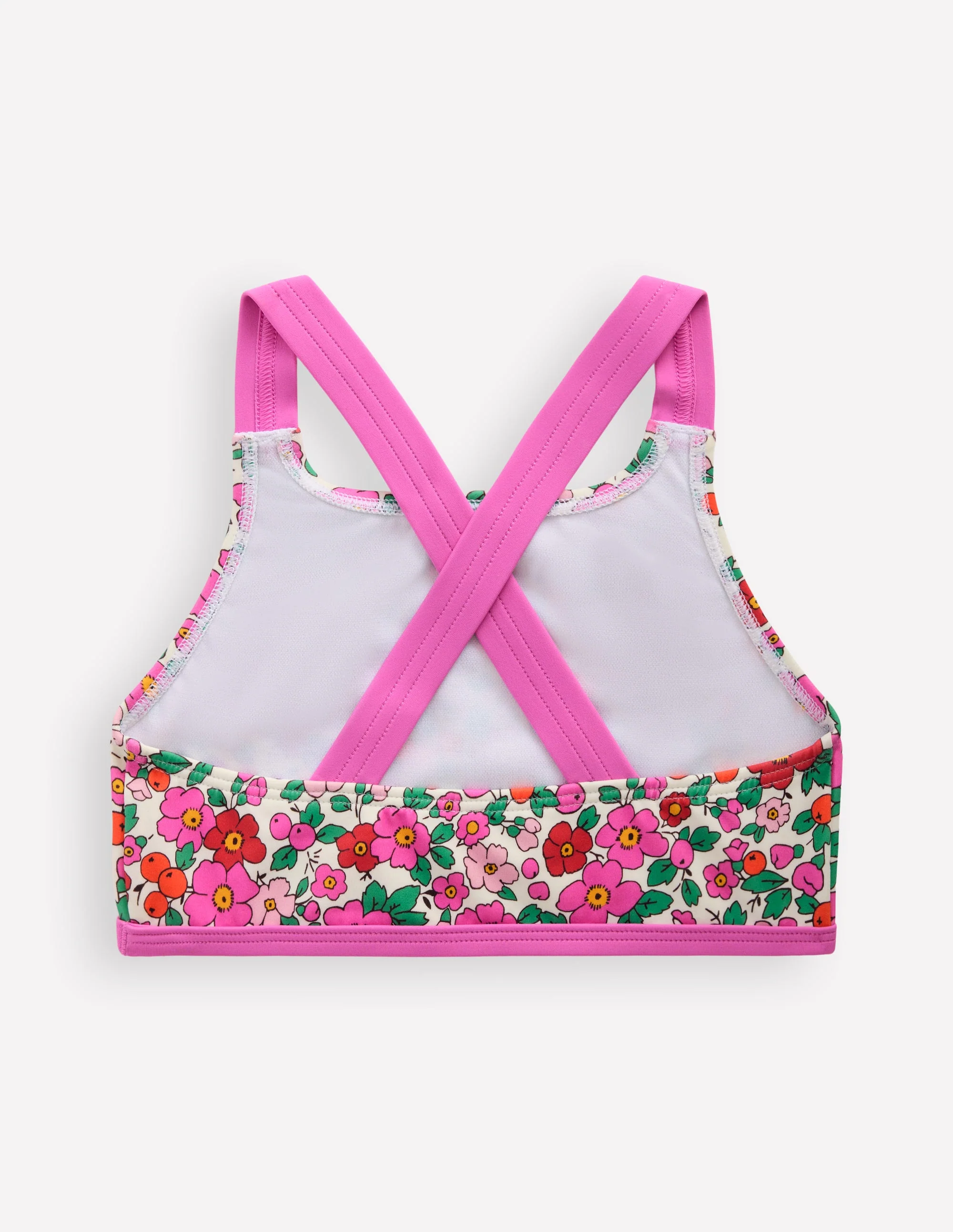 Cross-back Bikini Top-Pink Apple Blossom Floral - Image 2