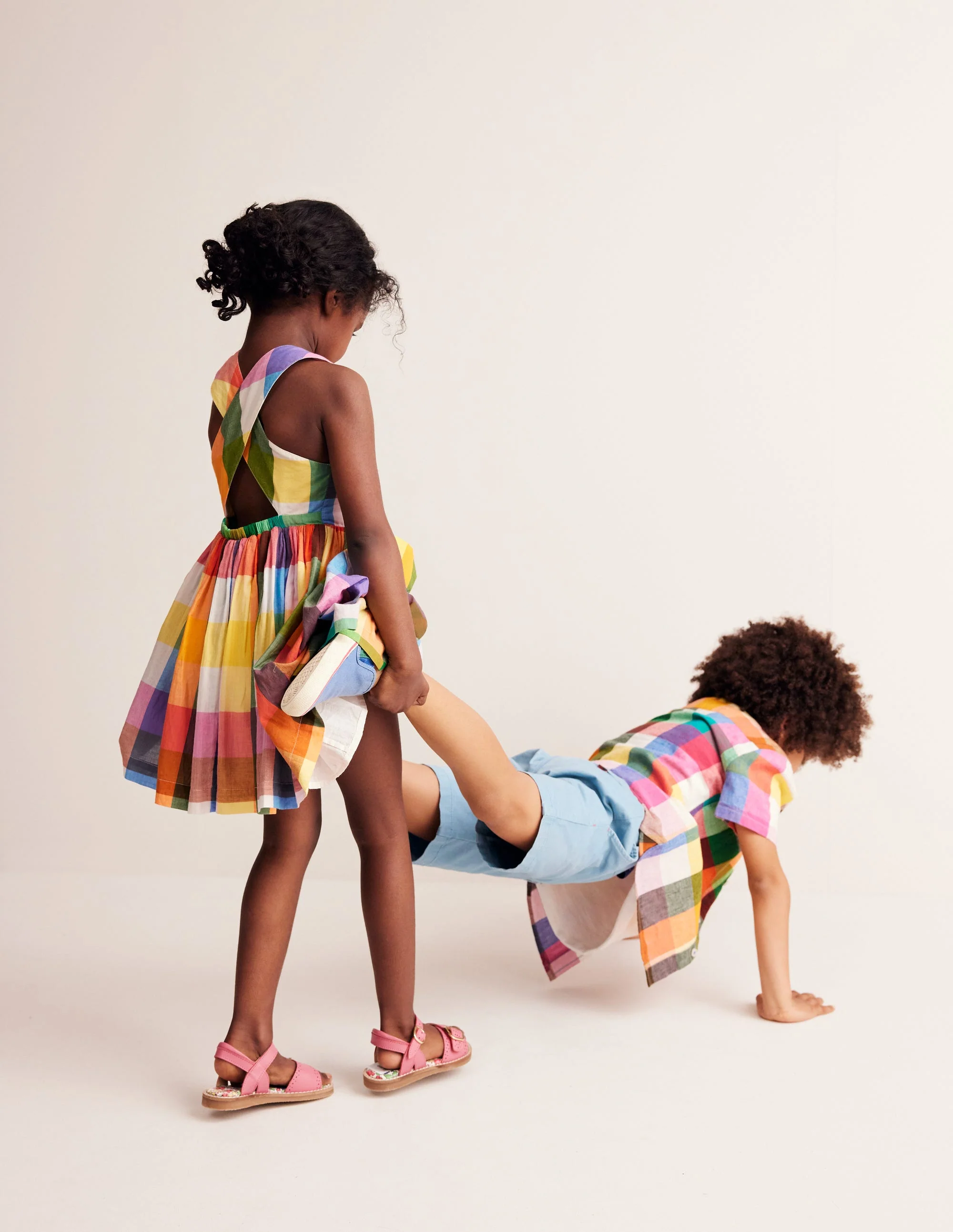 Cross-Back Dress-Bright Neon Multi Gingham - Image 3