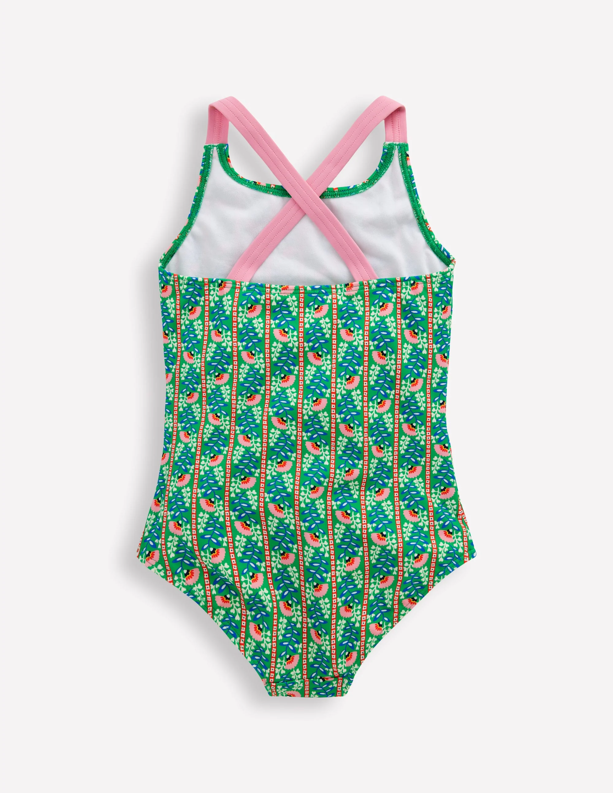 Cross-Back Printed Swimsuit-Green Floral Vine - Image 2