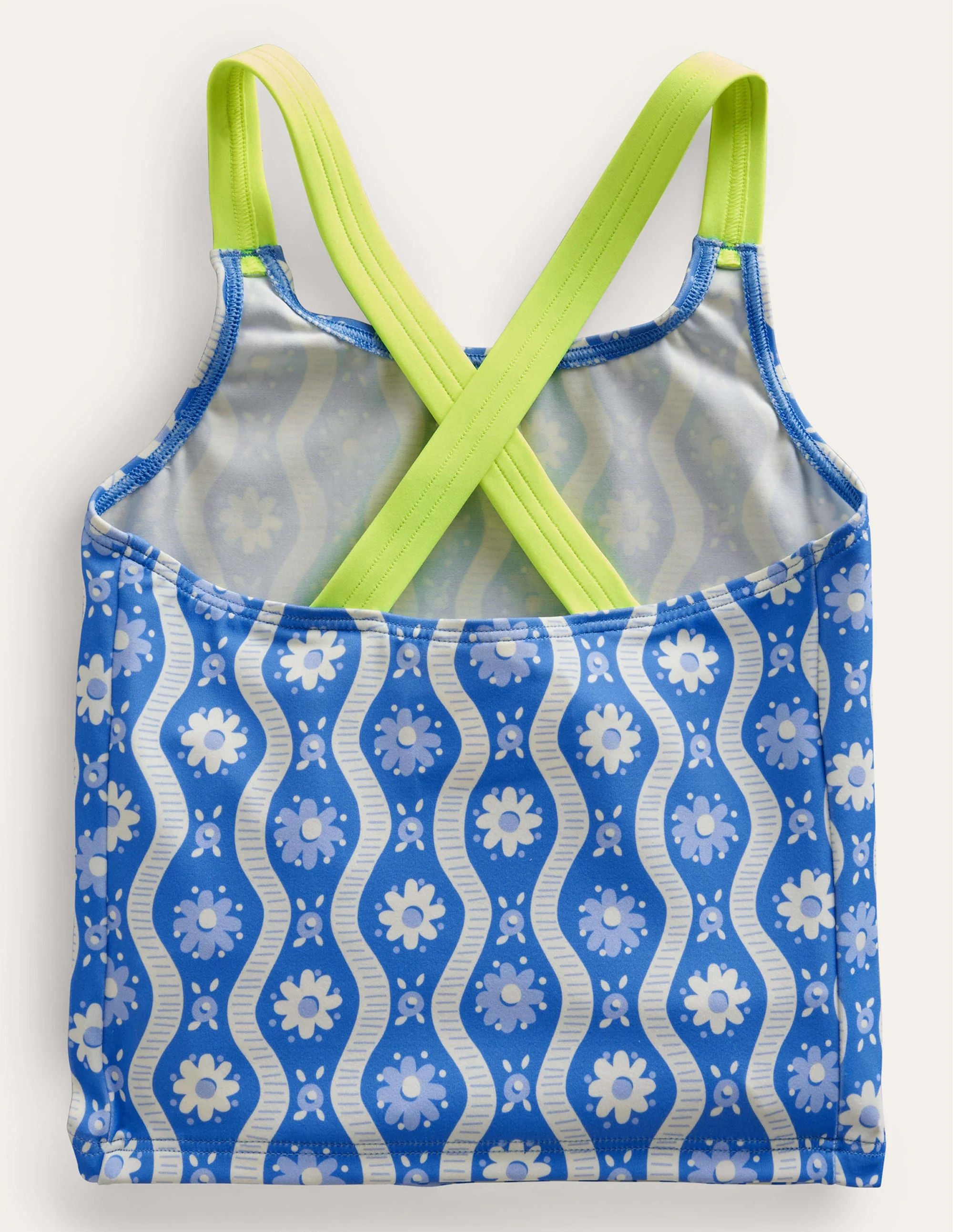 Cross Back Tankini Top-Penzance Blue Daisy Wave - Image 2