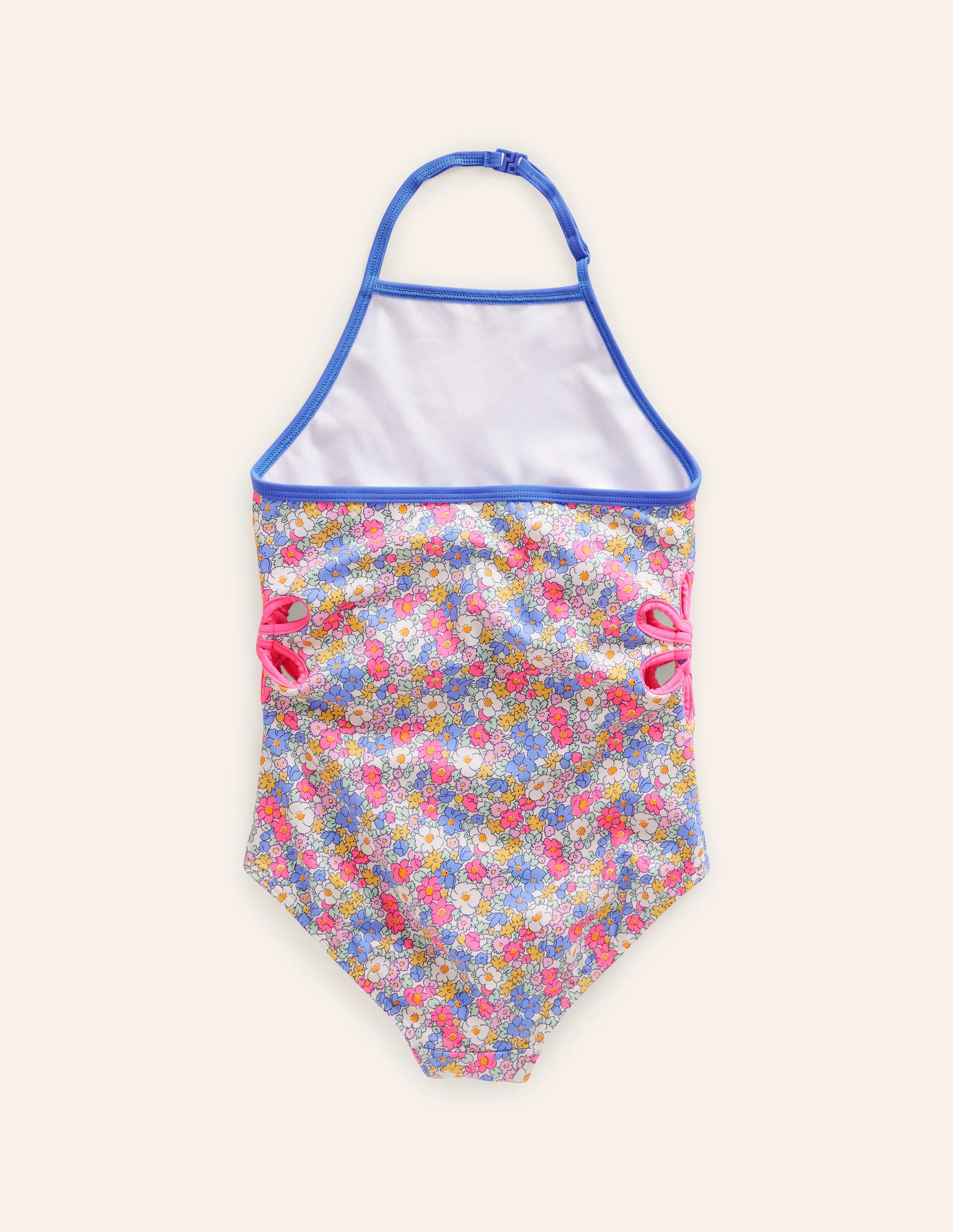 Cut Out Flower Halter Swimsuit-Festival Pink Nautical Floral - Image 2