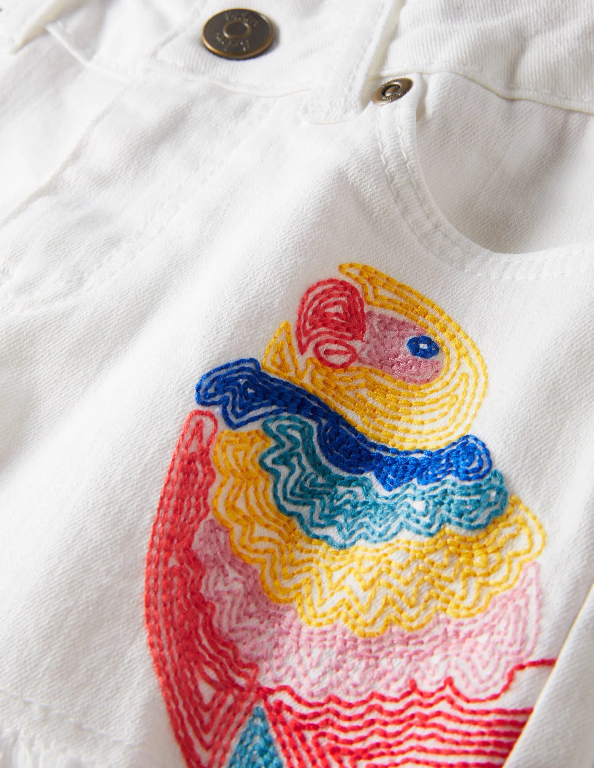 Denim Shorts-White Parrot Embroidery - Image 3