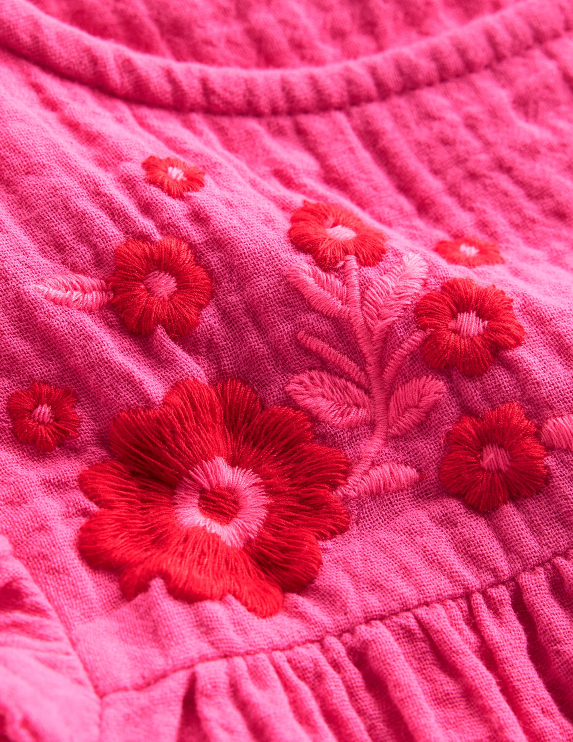 Double Cloth Frill Sleeve Top-Sorbet Pink Embroidered - Image 3