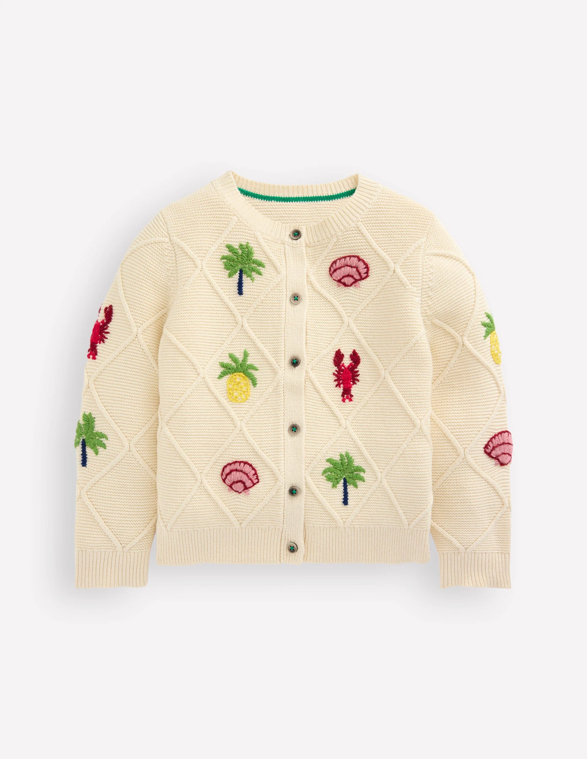 Embroidered Pointelle Cardigan-Ecru Tropical Tile - Image 5