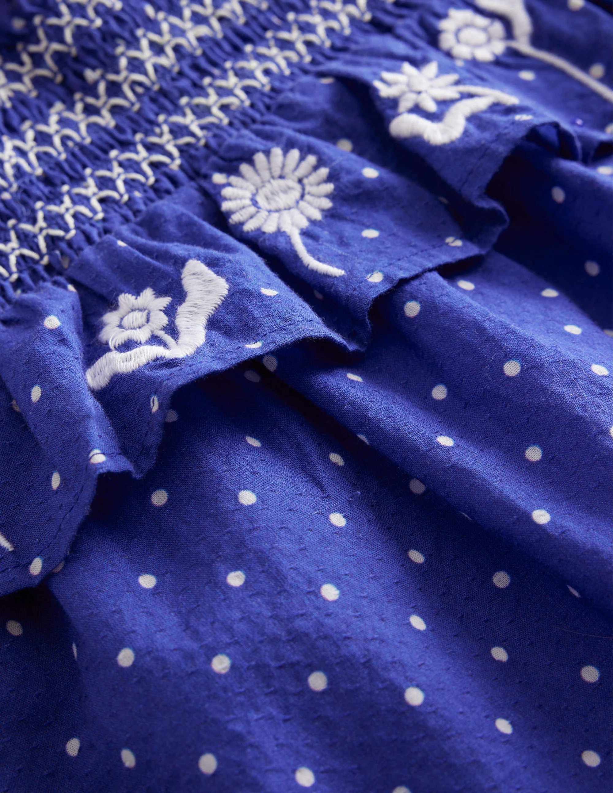 Embroidered Shirred Top-Bluing and Ivory Pin Spot - Image 2