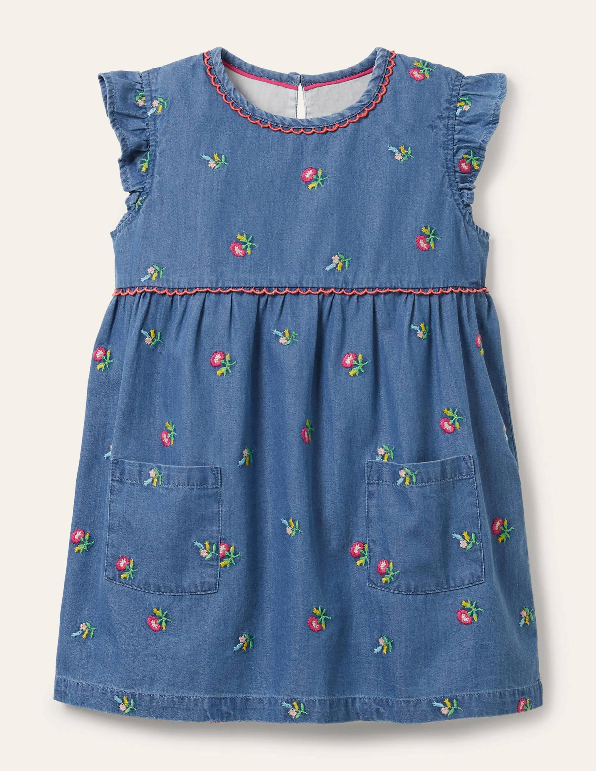Embroidered Woven Tunic-Chambray Flowers