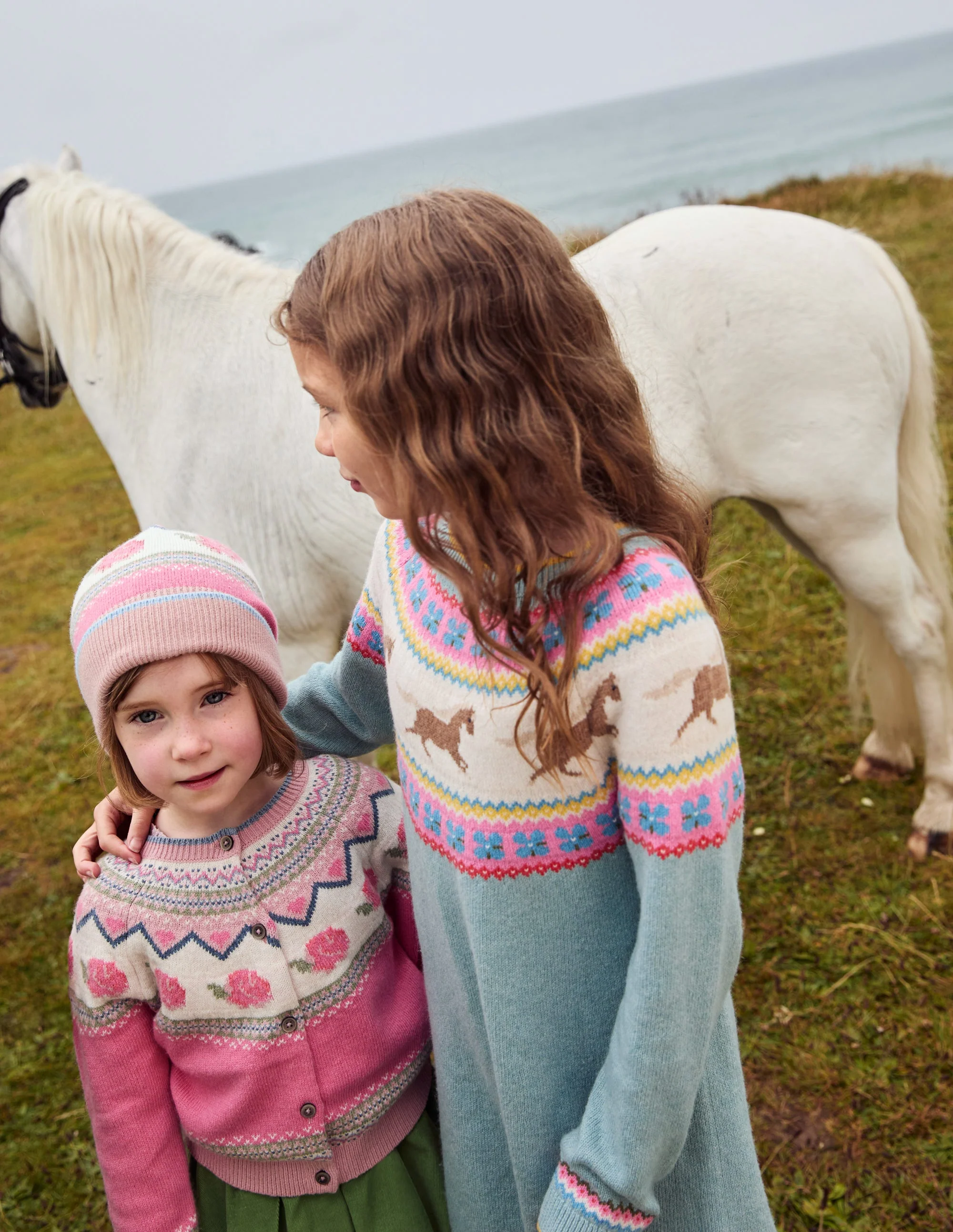 Fair Isle Knitted Set-Rose Petal Pink Flowers - Image 3