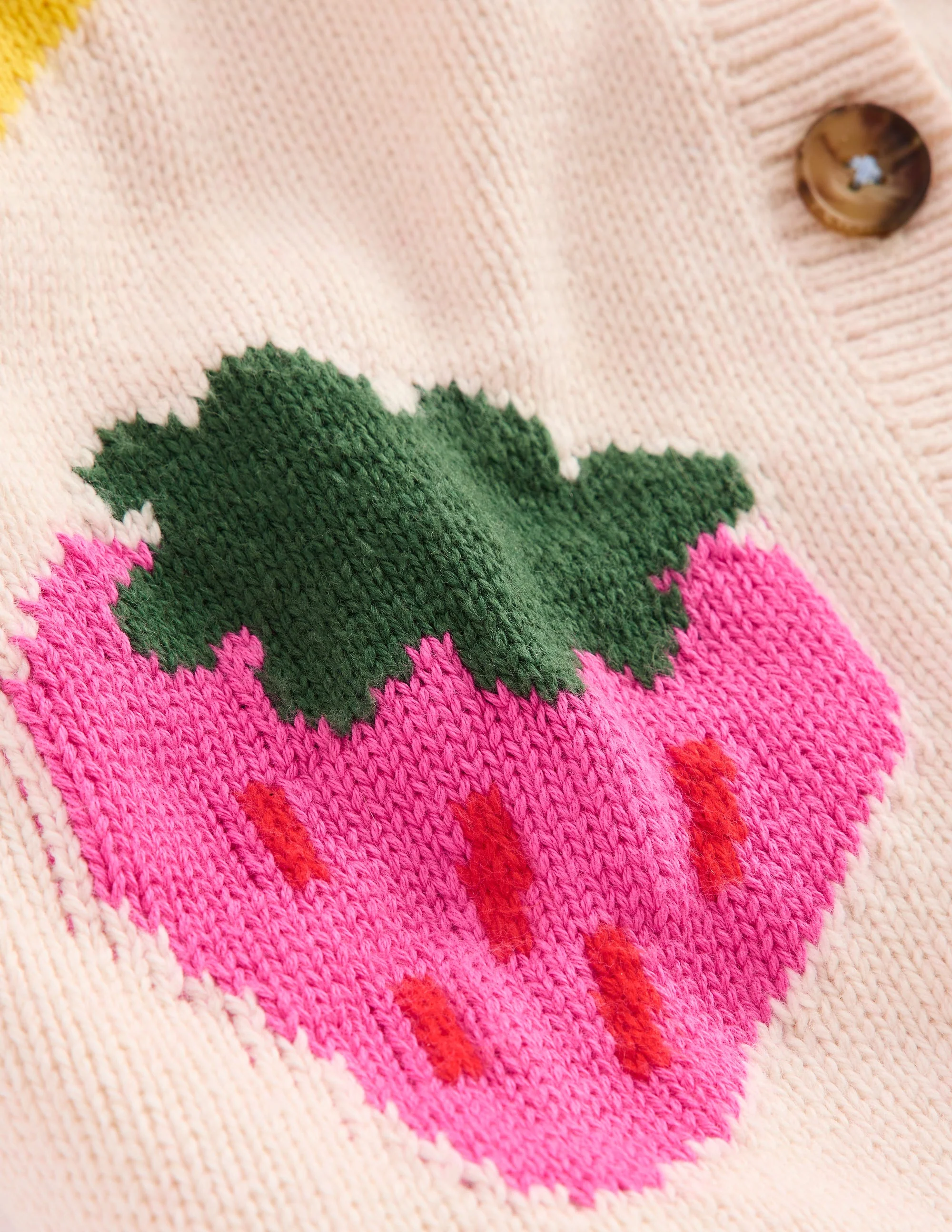 Flora Fun V-Neck Cardigan-Ecru Marl Strawberries - Image 3