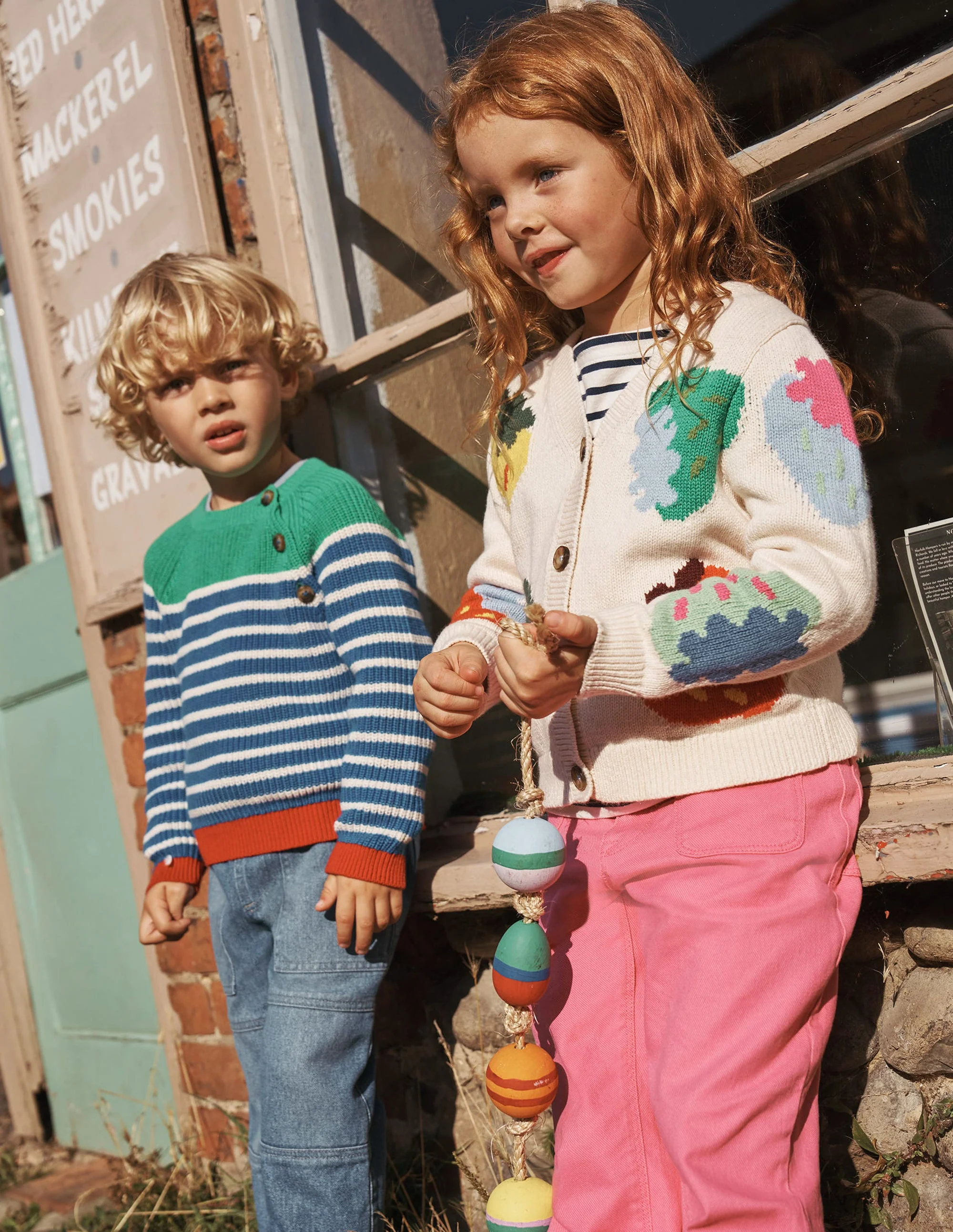 Flora Fun V-Neck Cardigan-Ecru Marl Strawberries - Image 4