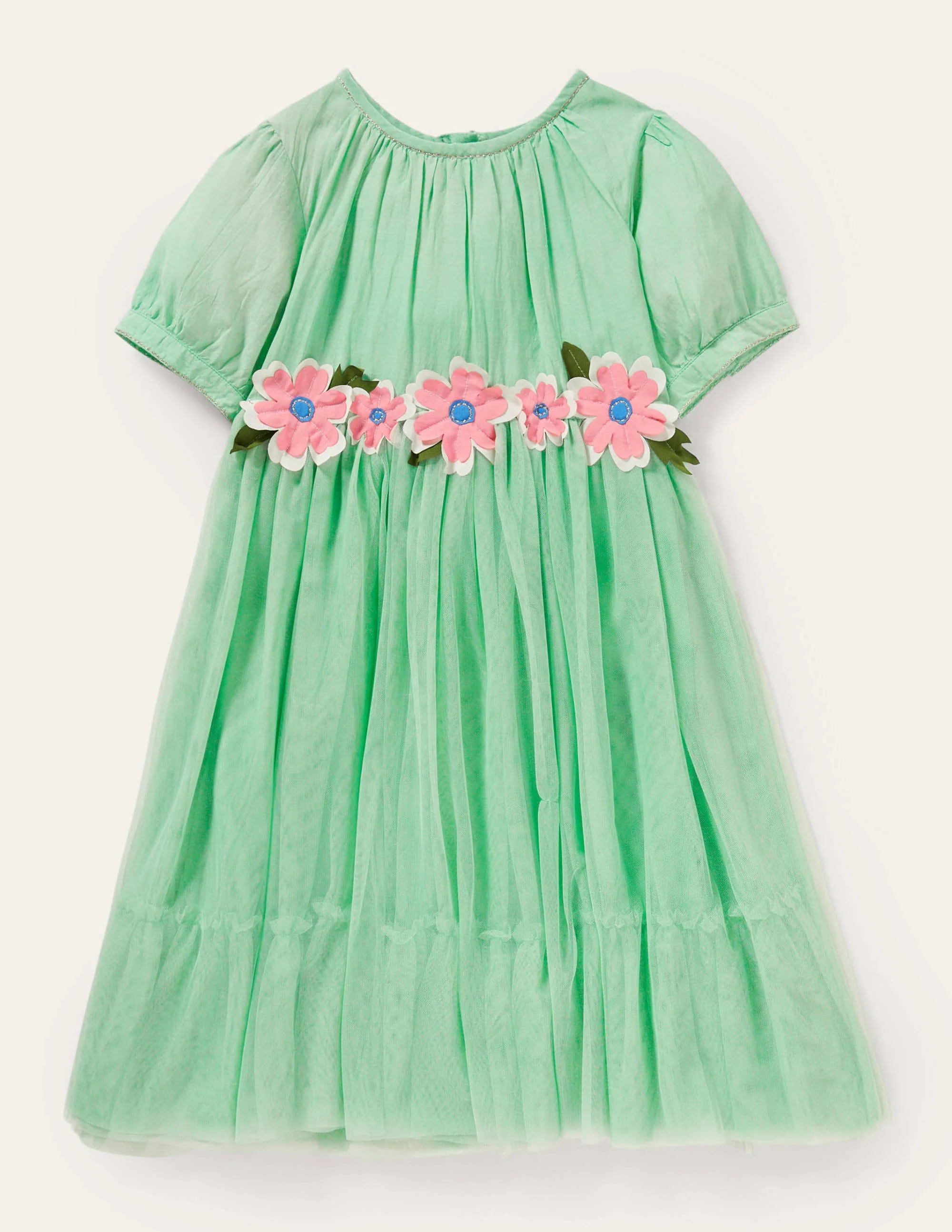 Flower Appliqué Dress-Fountain Green