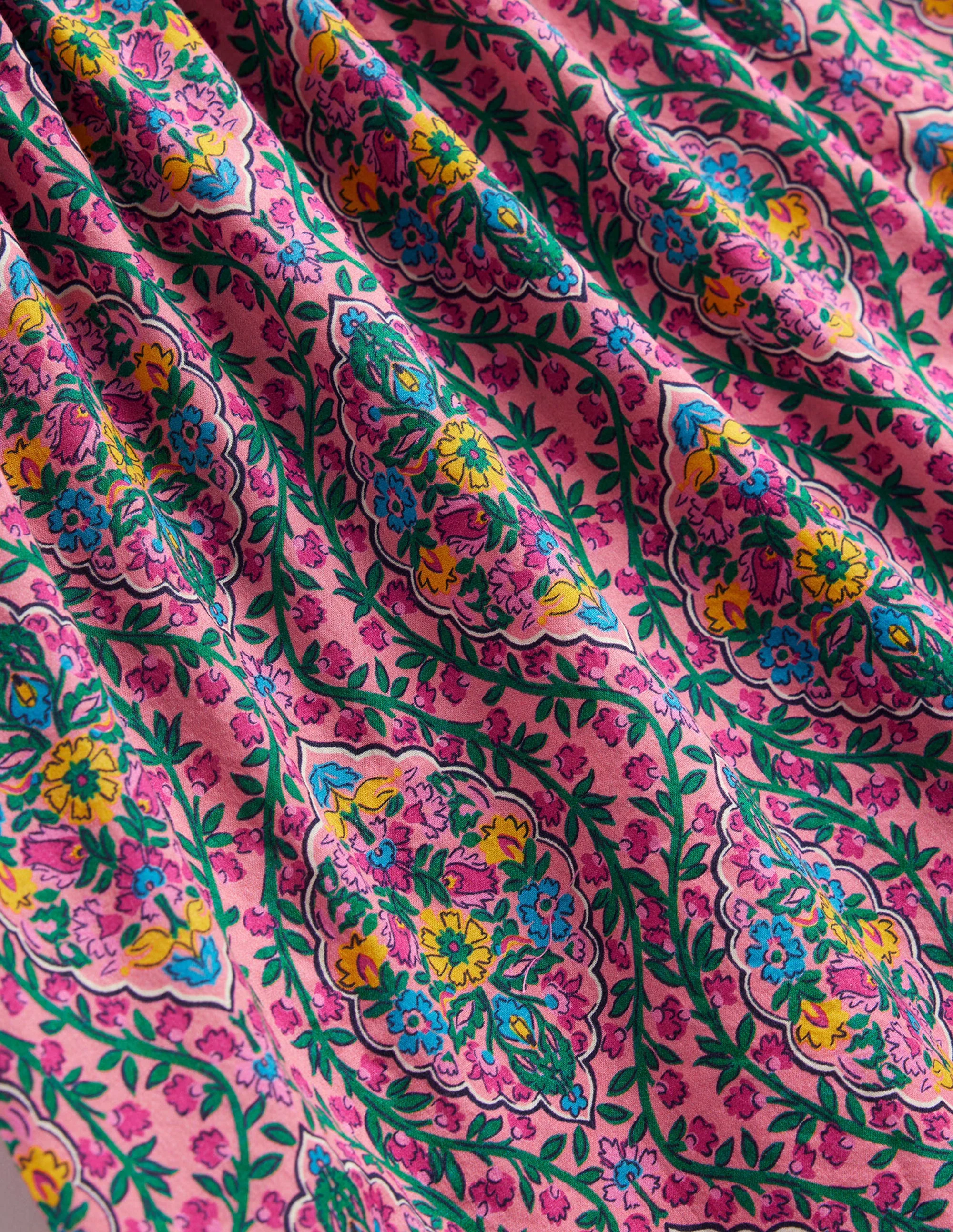 Flutter-Sleeve Printed Dress-Azalea Woodblock Vine - Image 3
