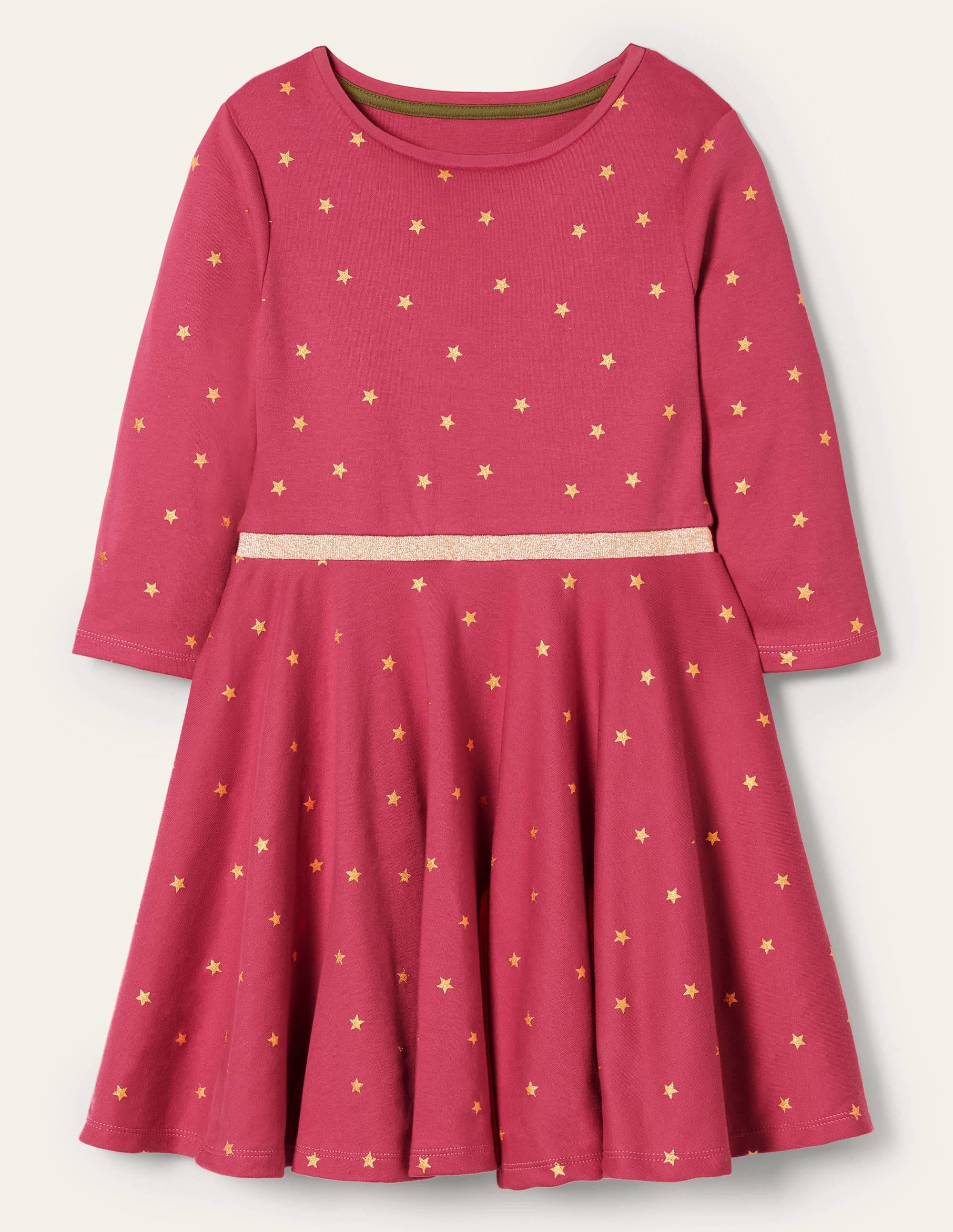 Foil Star Twirly Dress-Pink and Gold Foil Stars