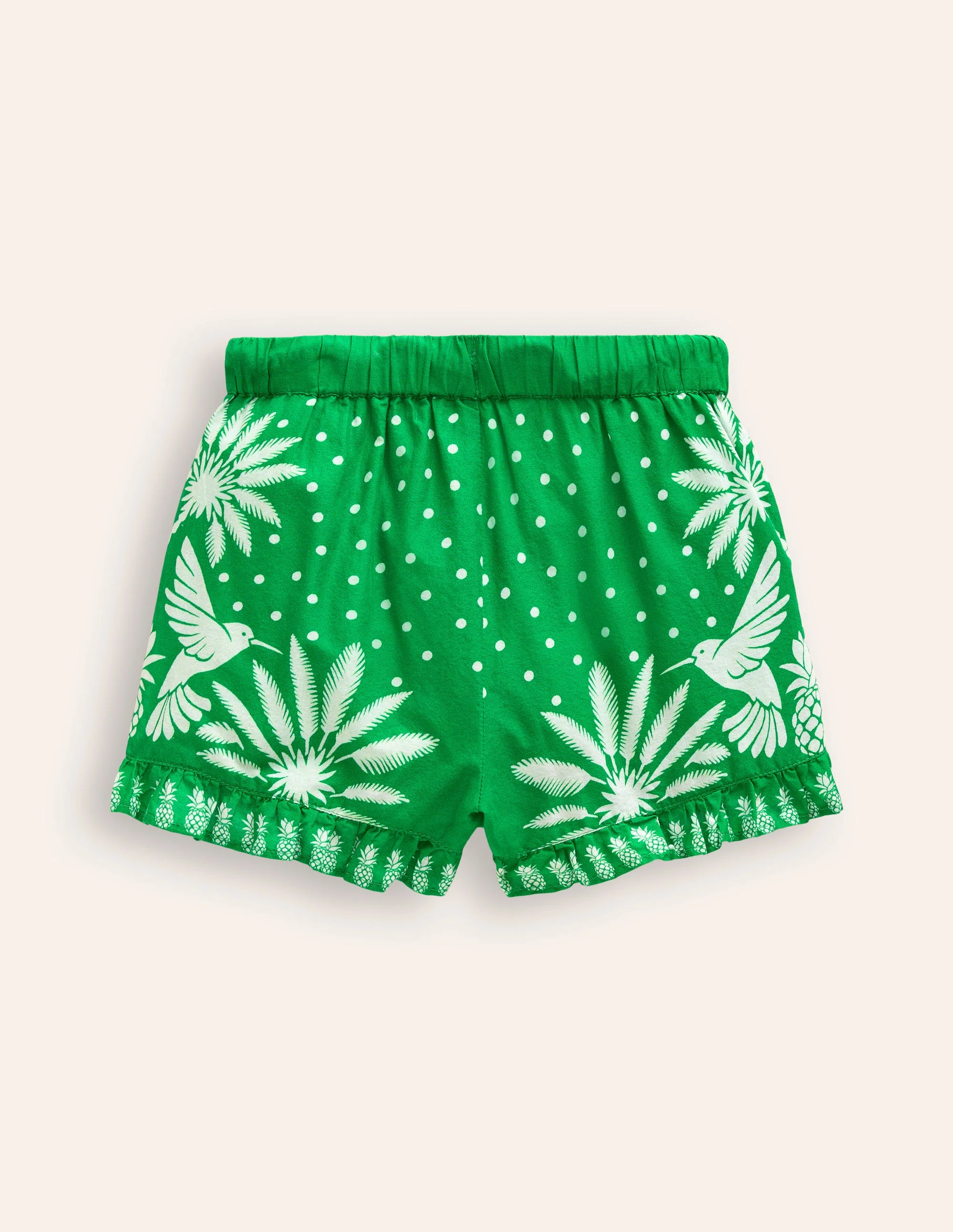 Frill Hem Woven Shorts-Runner Bean Green Palm - Image 2