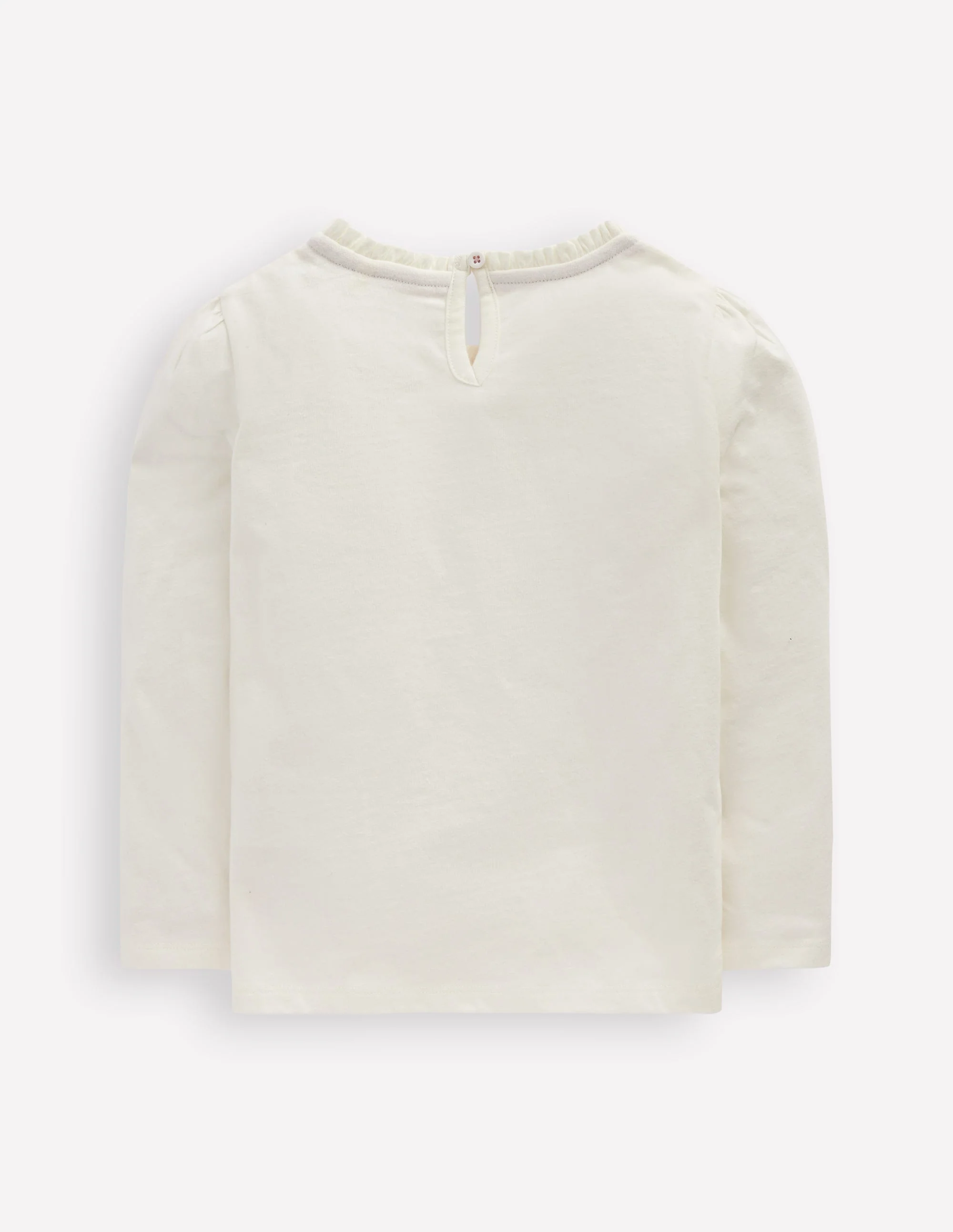 Frill Neck Appliqué T-shirt-Soft Ivory Hearts - Image 2