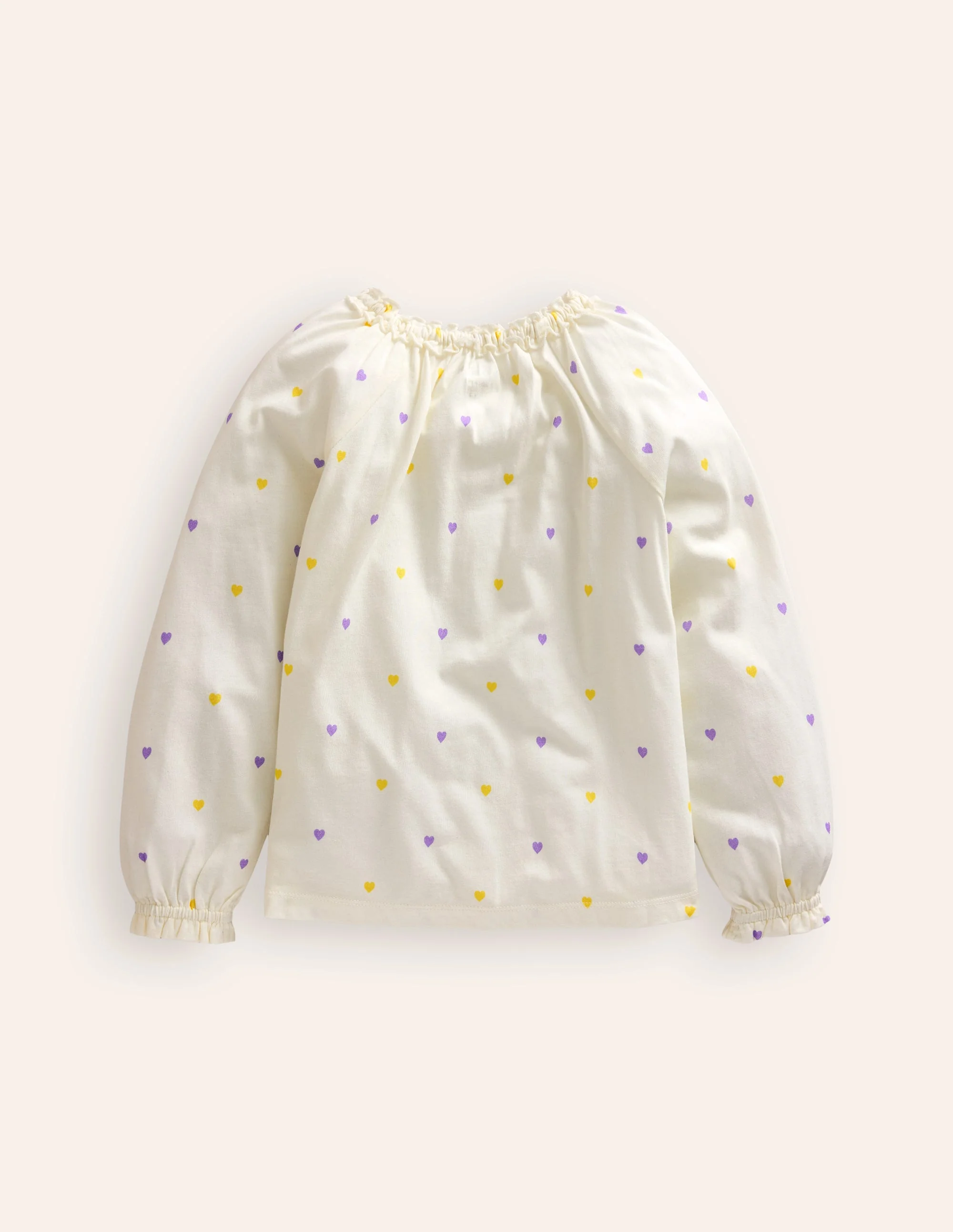 Frill Neck Jersey Blouse-Ivory Little Hearts - Image 2