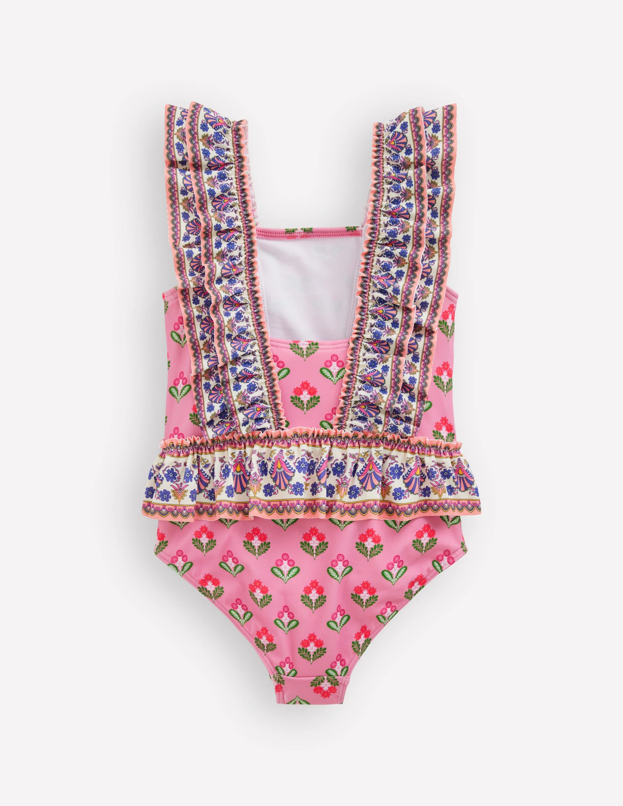 Frill Peplum Swimsuit-Pink Multi Woodblock - Image 2