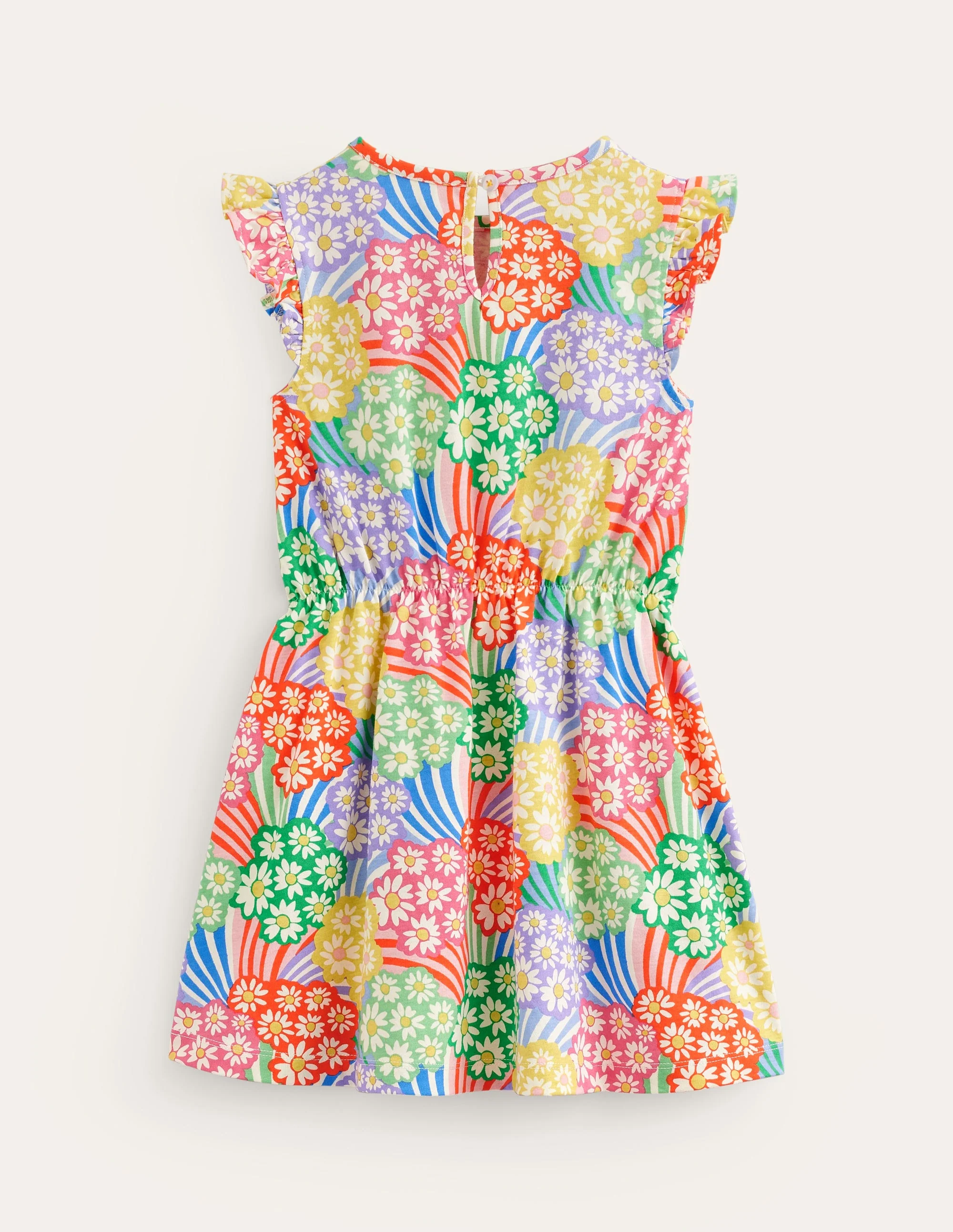 Frill Sleeve Jersey Dress-Multi Rainbow Daisies - Image 2