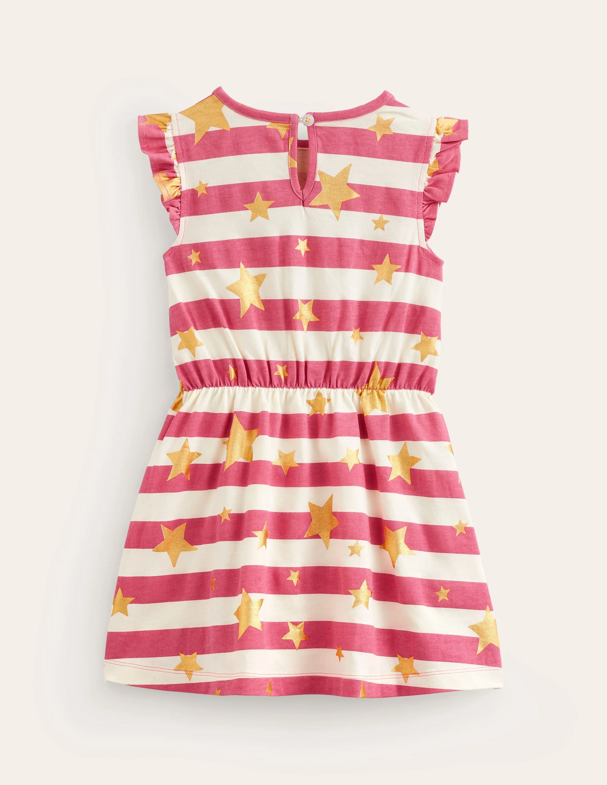 Frill Sleeve Jersey Dress-Rose Pink Gold Star Stripe - Image 2