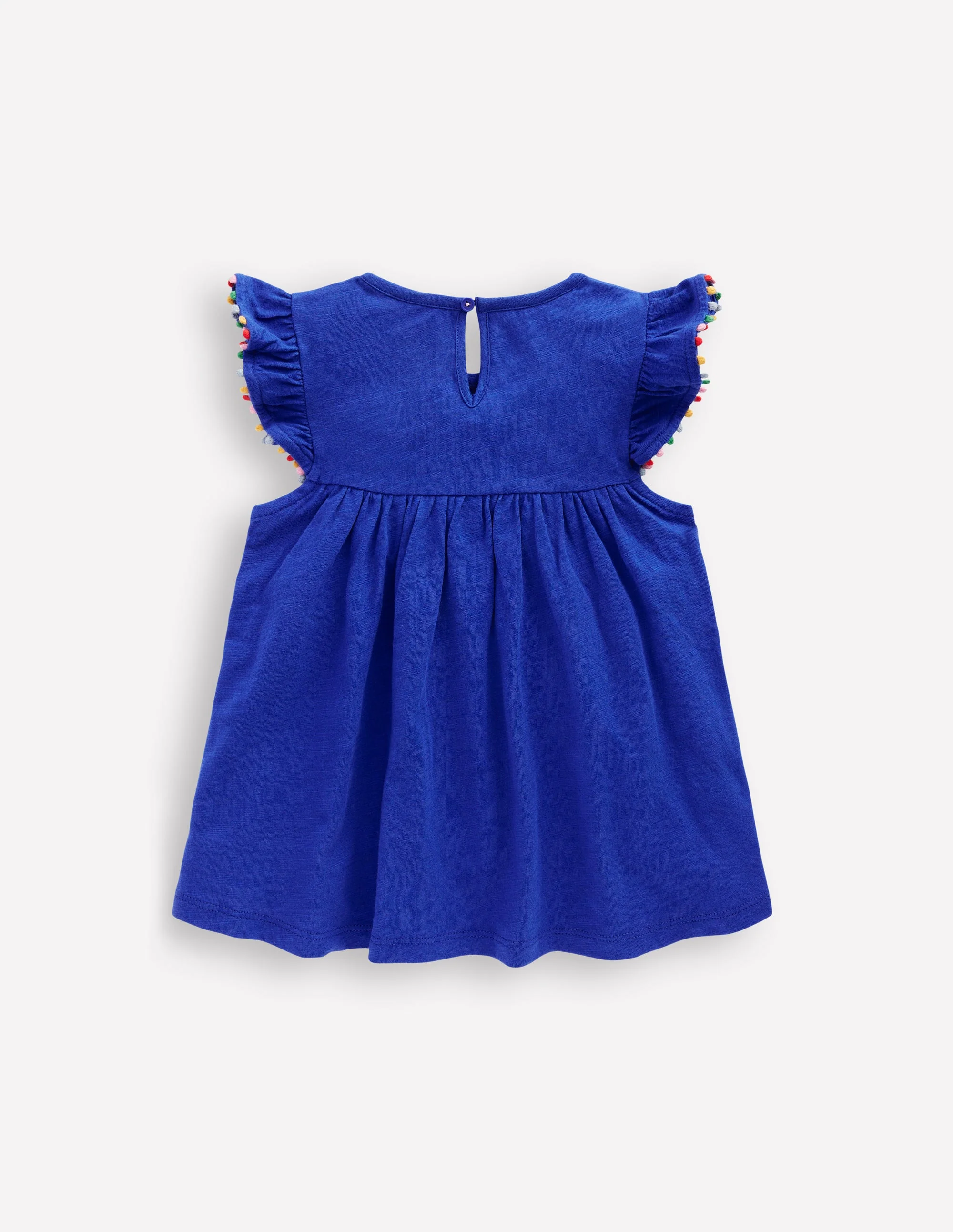 Frill Sleeve Pom Top-Bright Blue - Image 2