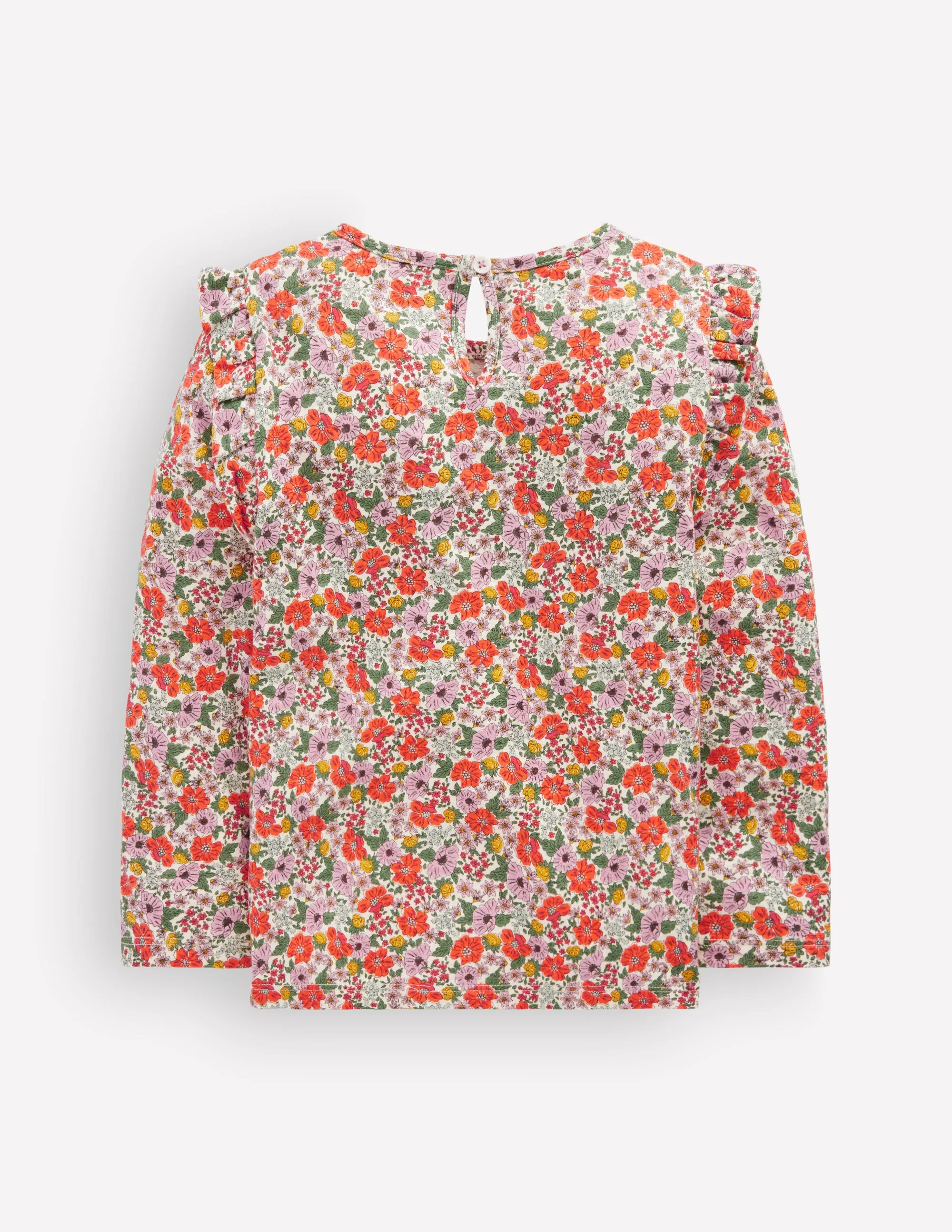 Frill Sleeve Slub Top-Soft Cream Garden Flowerbed - Image 2