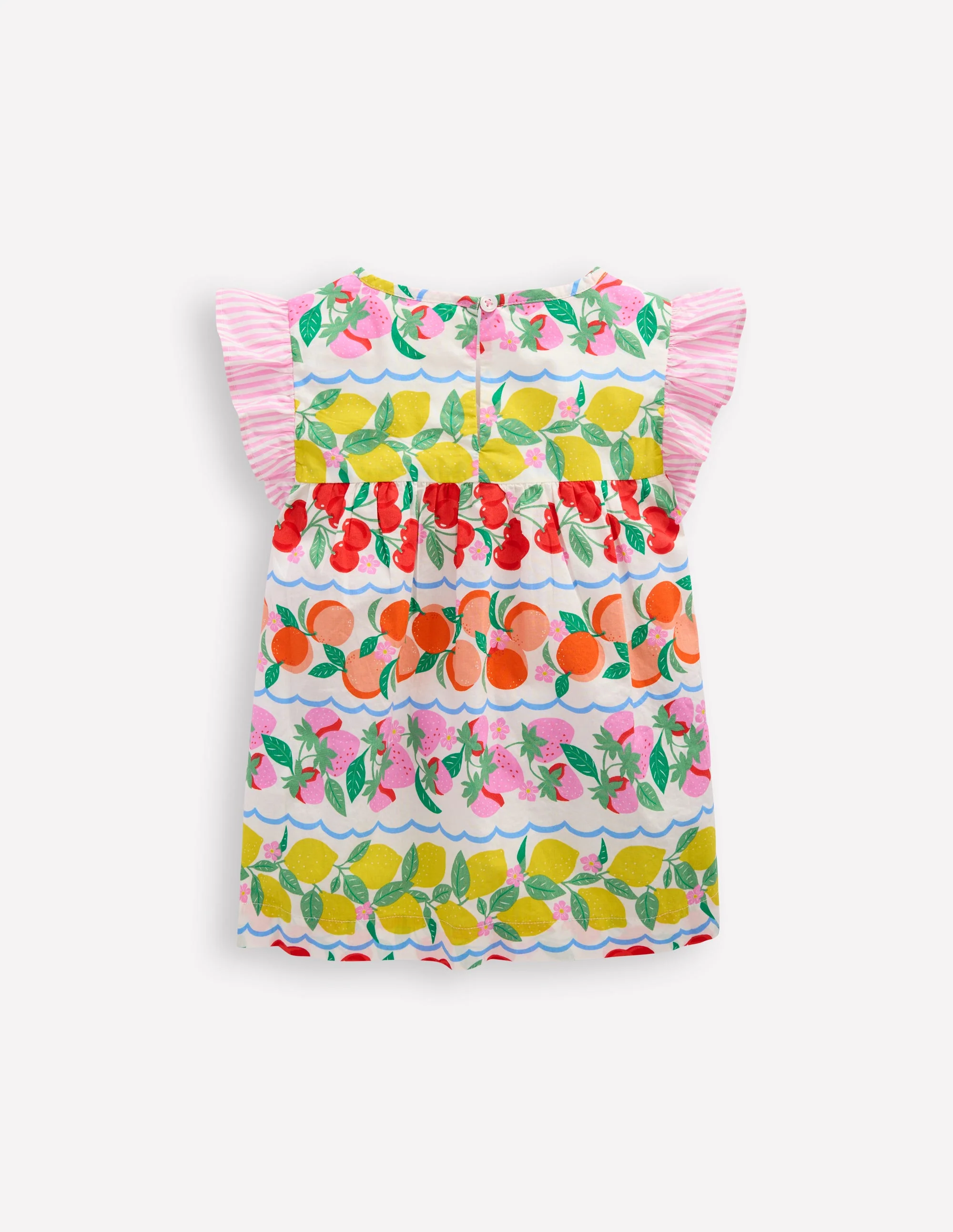 Frill Sleeve Woven Top-Rainbow Fruit Stripe - Image 2