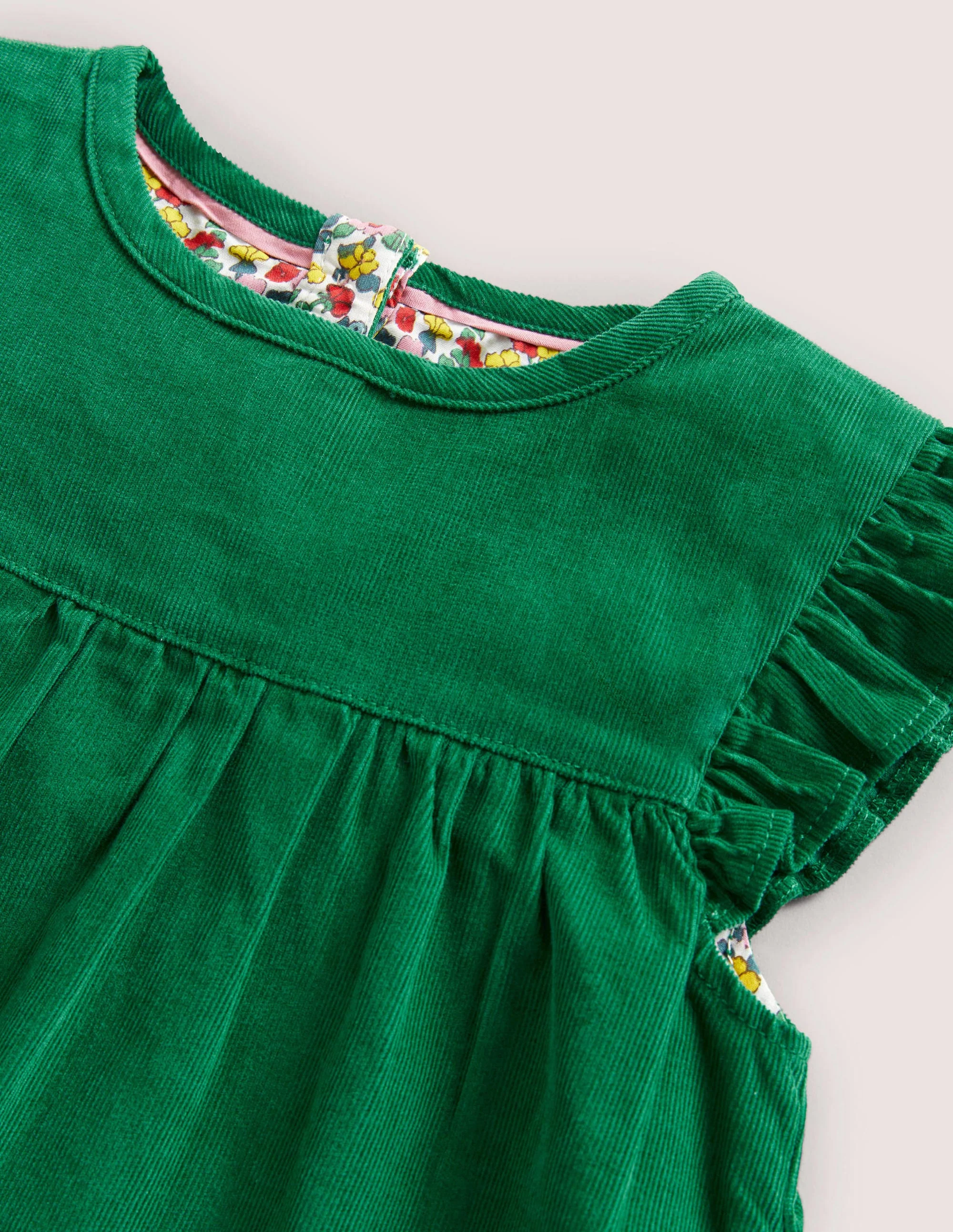 Green Love Heart Frill Sleeve Cord Dress-Olive Green - Image 3