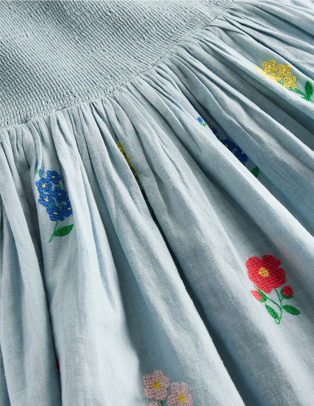 Gwendolyn Cotton Linen Dress-Multi Cross Stitch Flower - Image 3