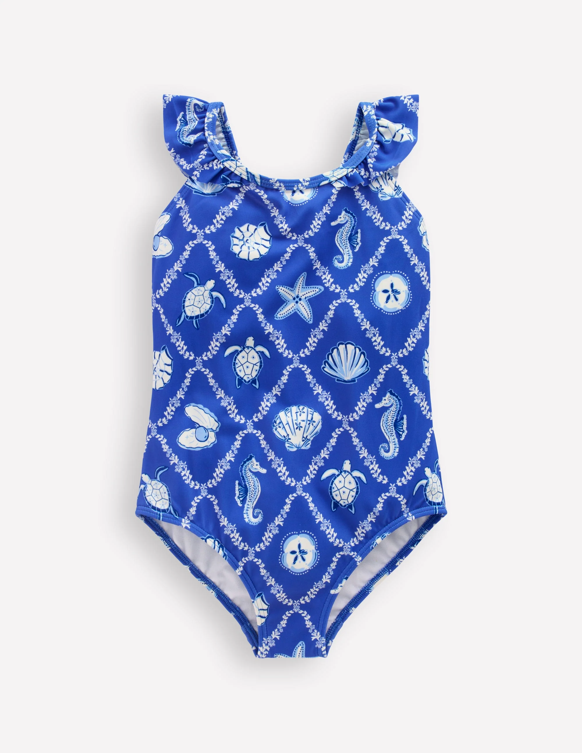 Hallie Frill Strap Swimsuit-Regency Blue Shell Tile - Image 3