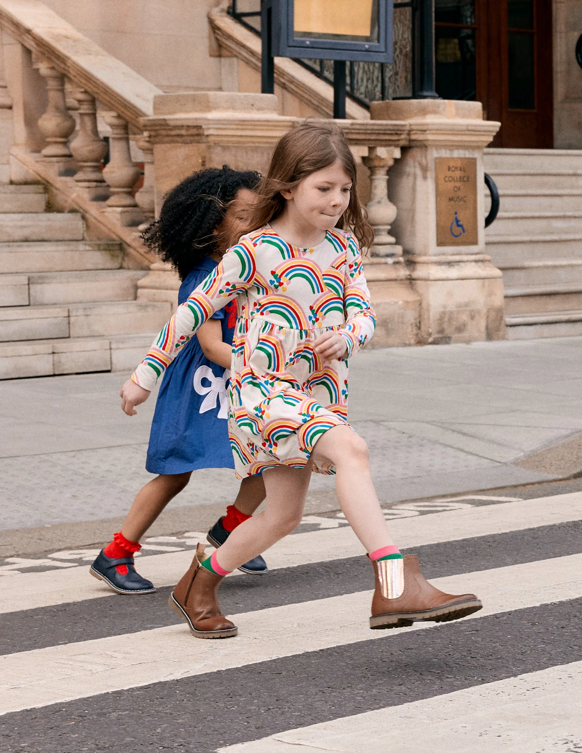 Heart Pocket Fun Jersey Dress-Oatmeal Marl Rainbow Hearts - Image 4