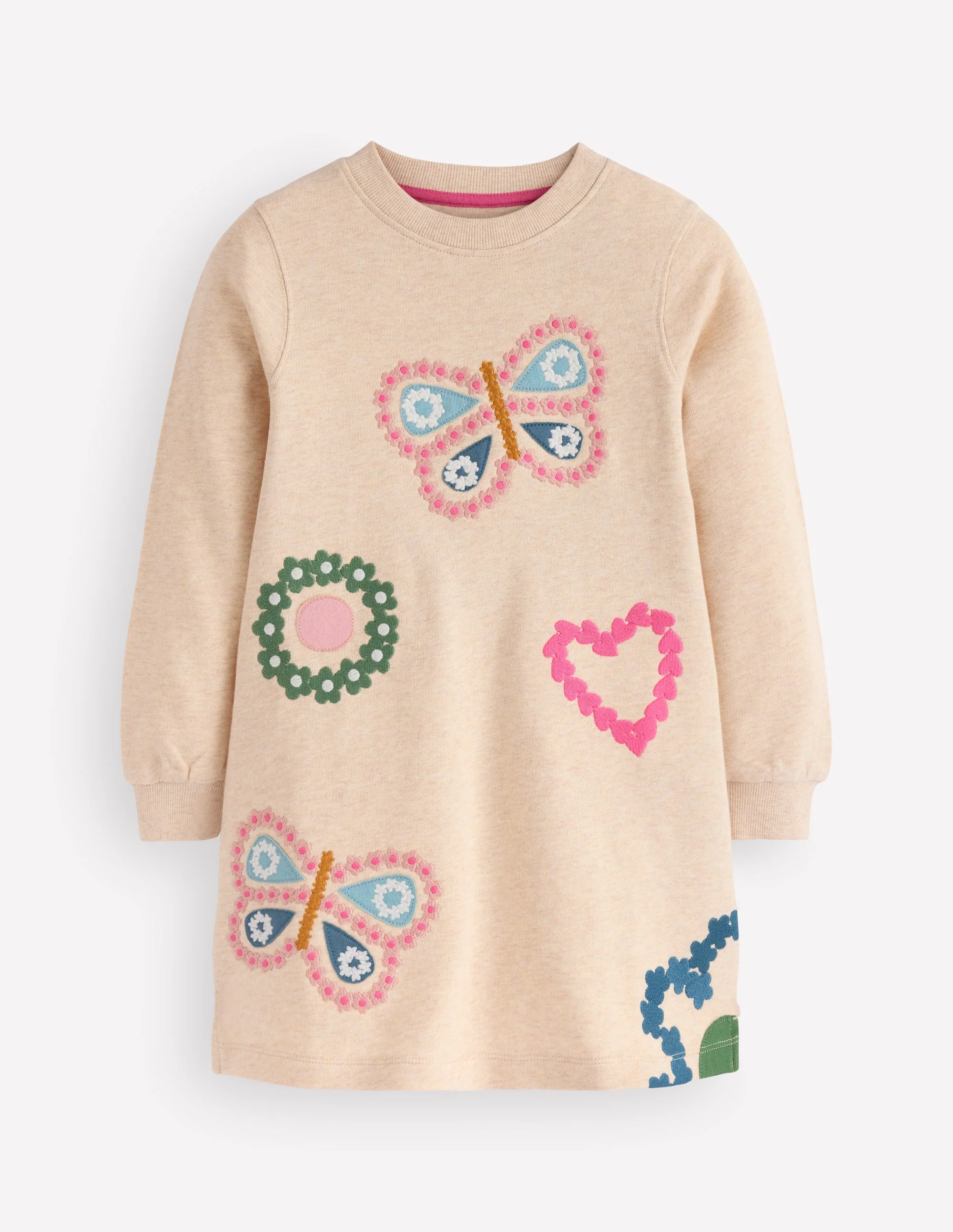 Ida Sweatshirt Appliqué Dress-Oatmeal Butterlies