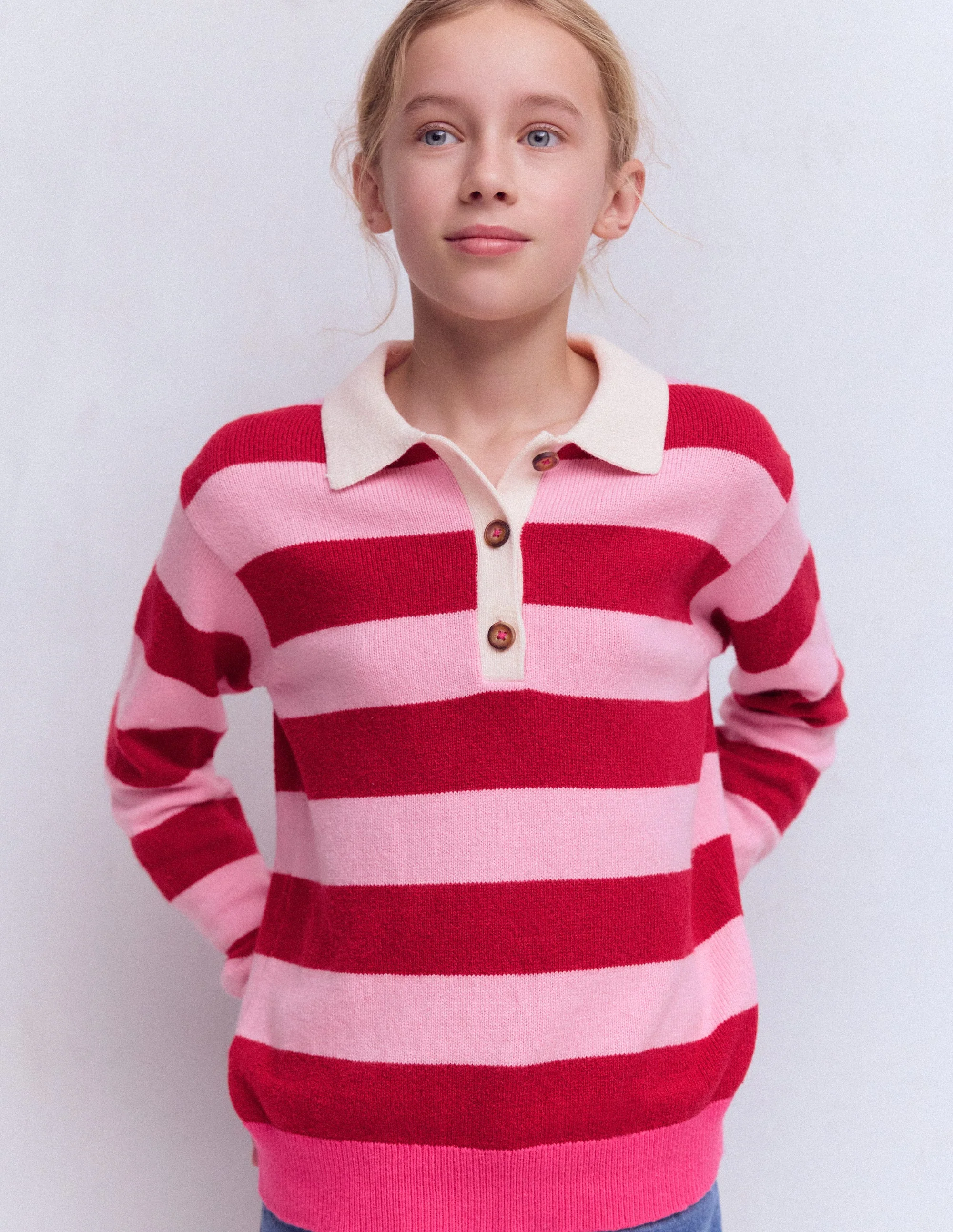 Knitted Rugby Sweater-Port/ Pink Stripe - Image 3