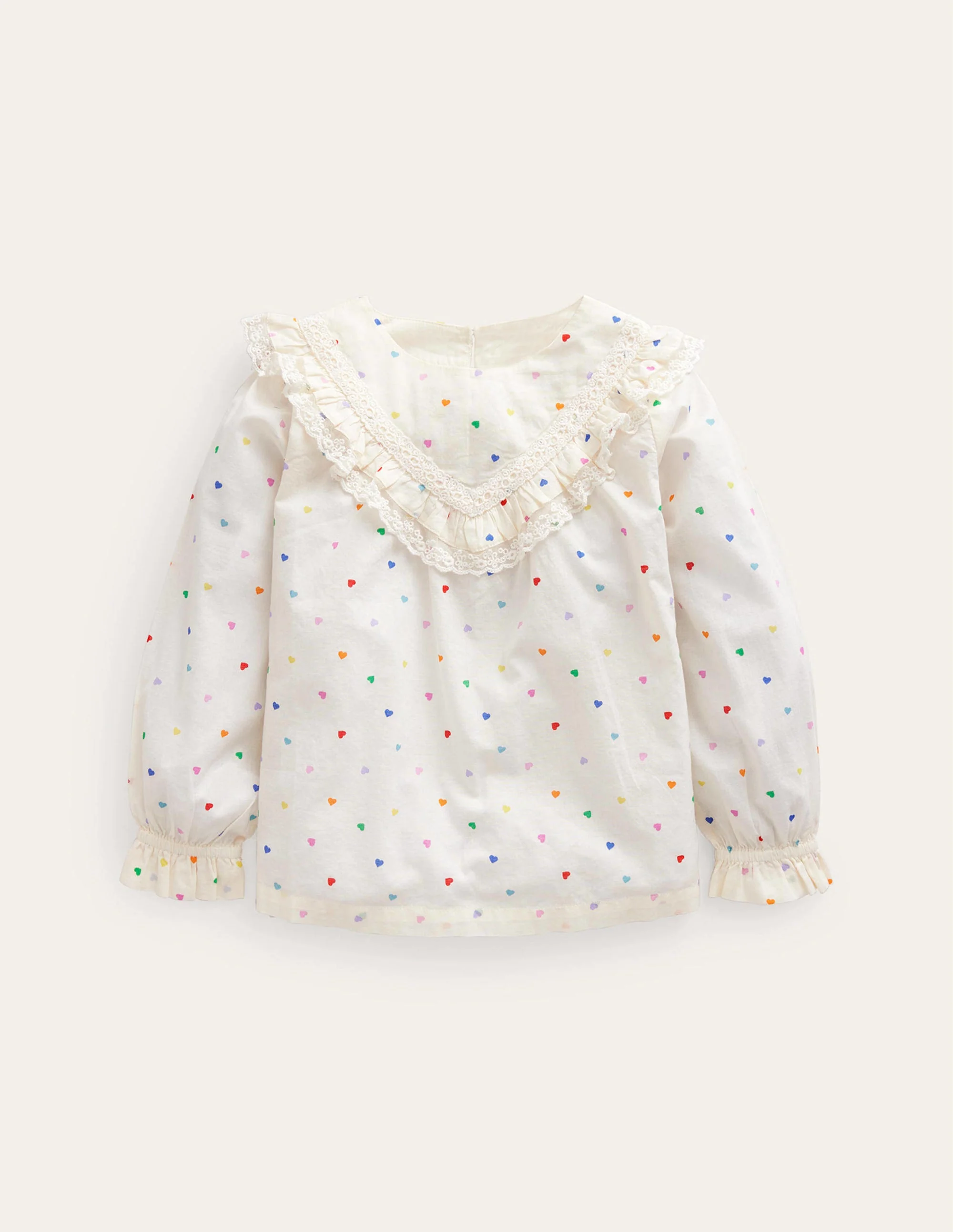 Lace Yoke Woven Top-Multi Confetti Hearts