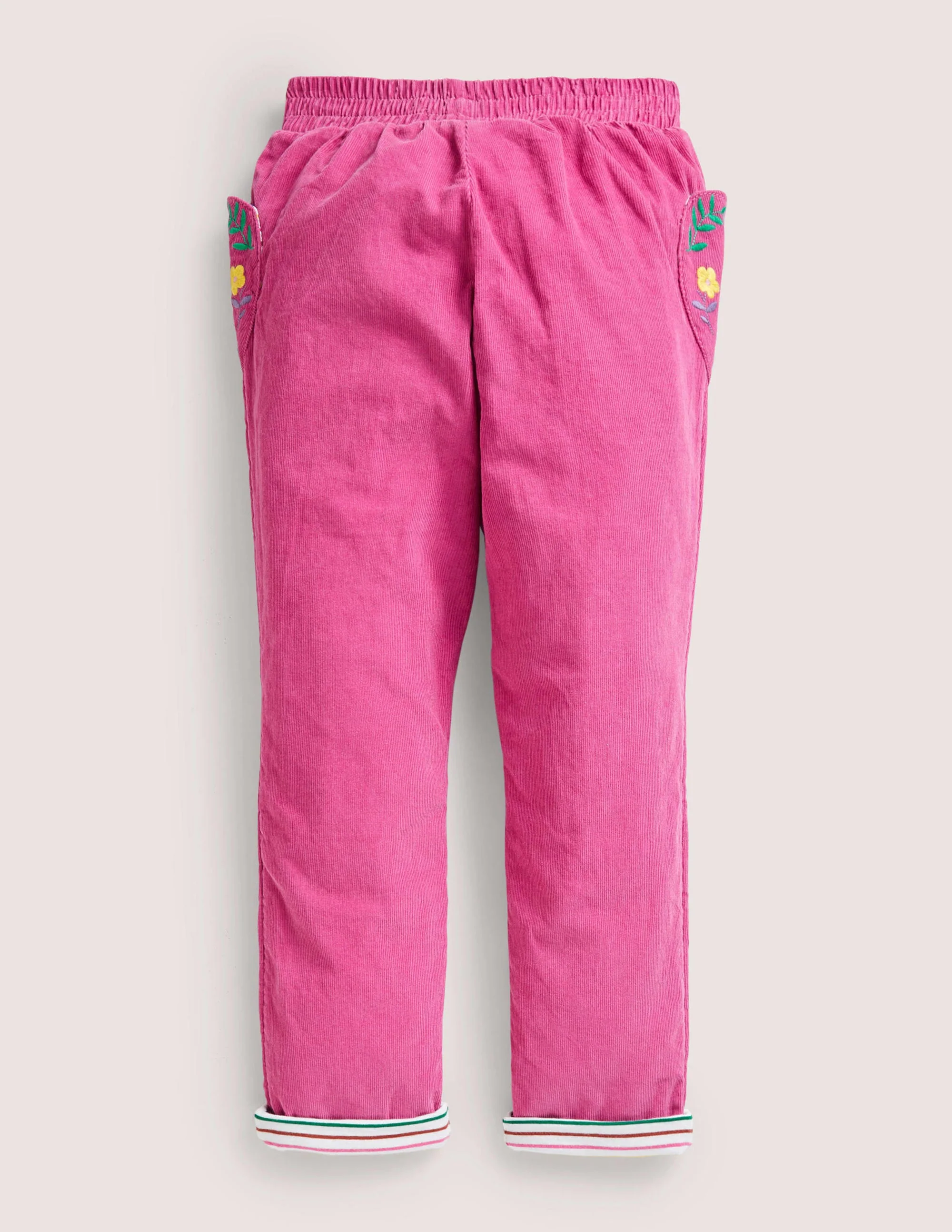 Lined Pull-on Cord Pants-Shocking Pink Embroidery - Image 2