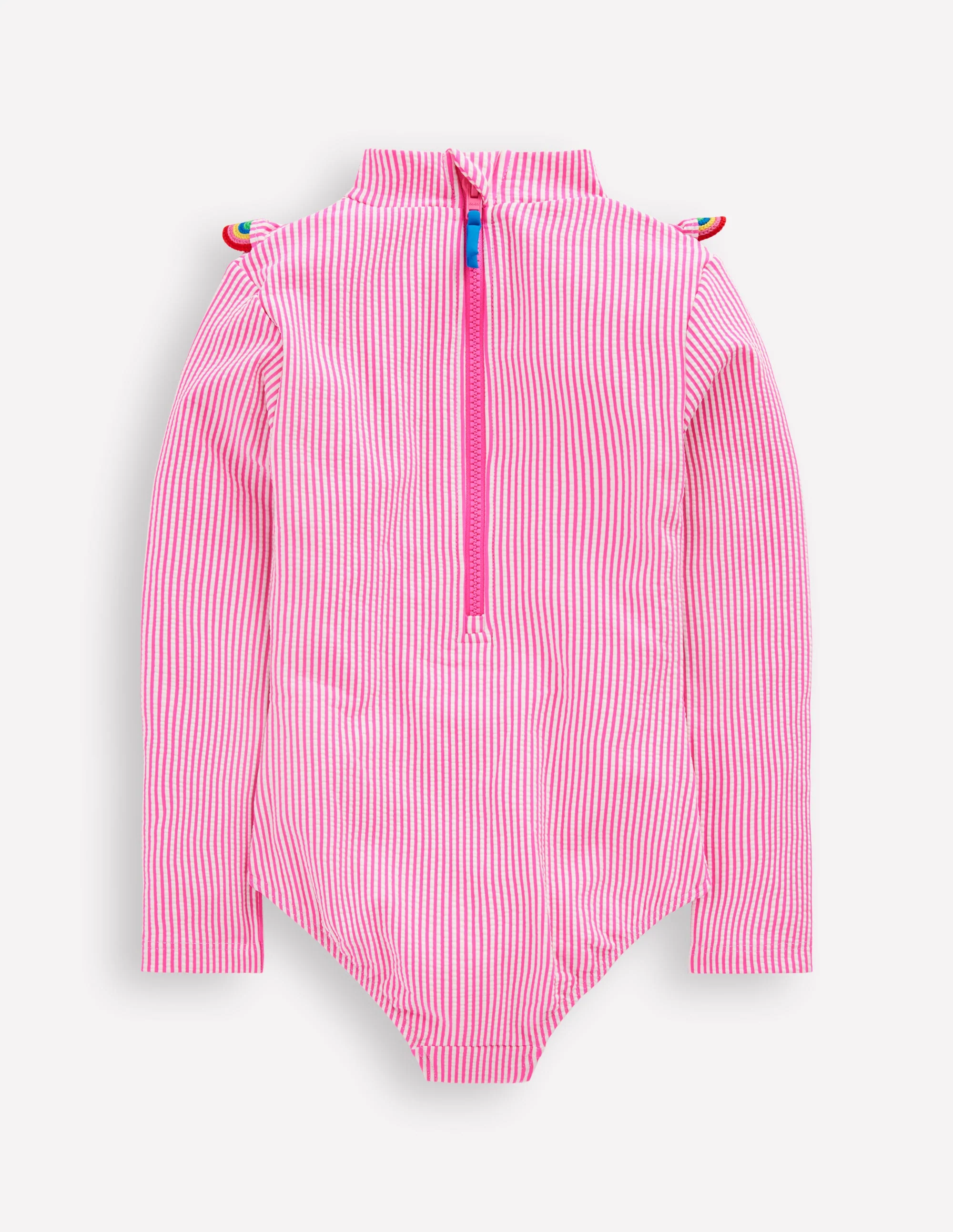 Long Sleeve Frill Swimsuit-Pink Glo Stripe Rainbow - Image 2