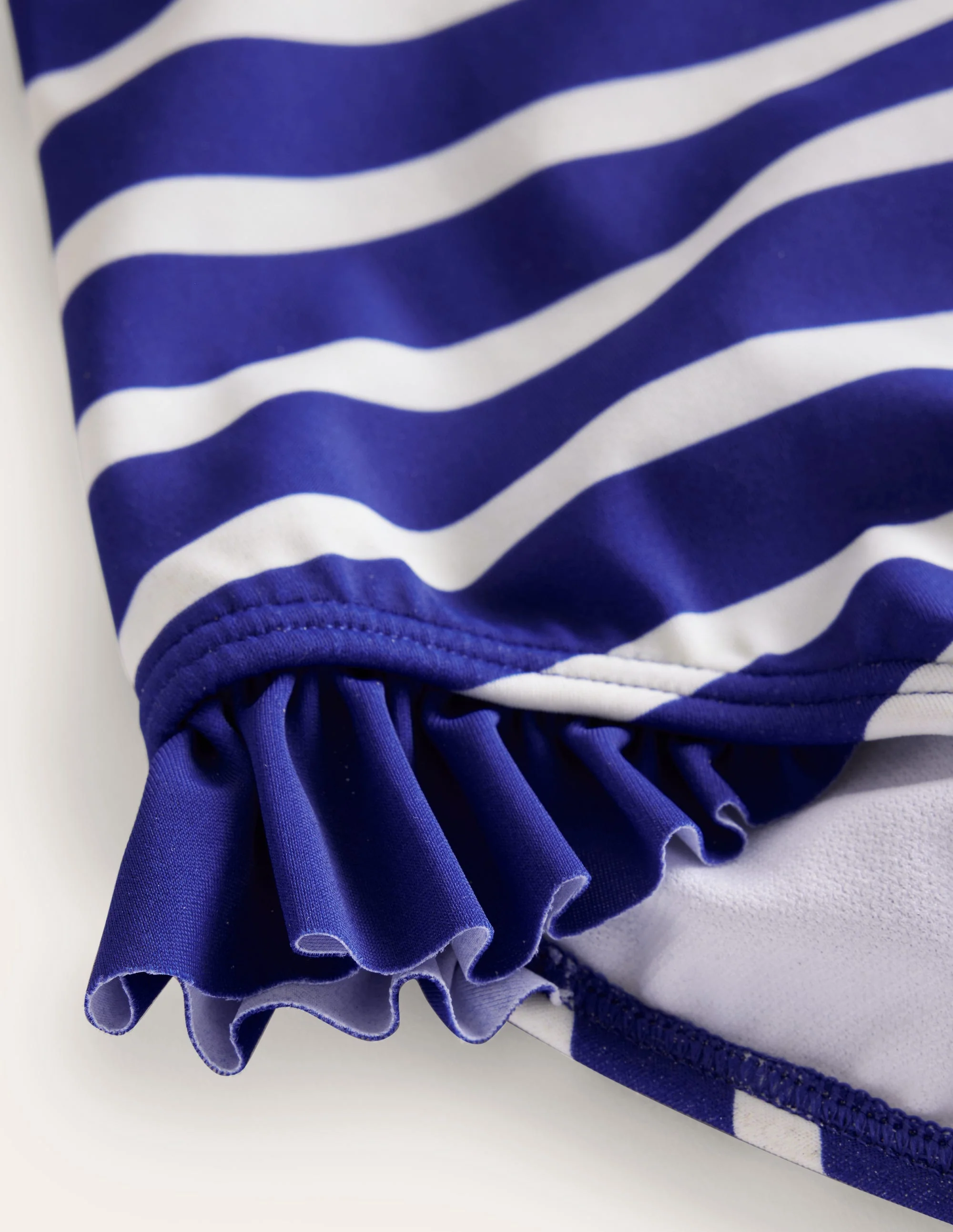 Long Sleeve Frilly Swimsuit-Sapphire Blue, Ivory Stripe - Image 3