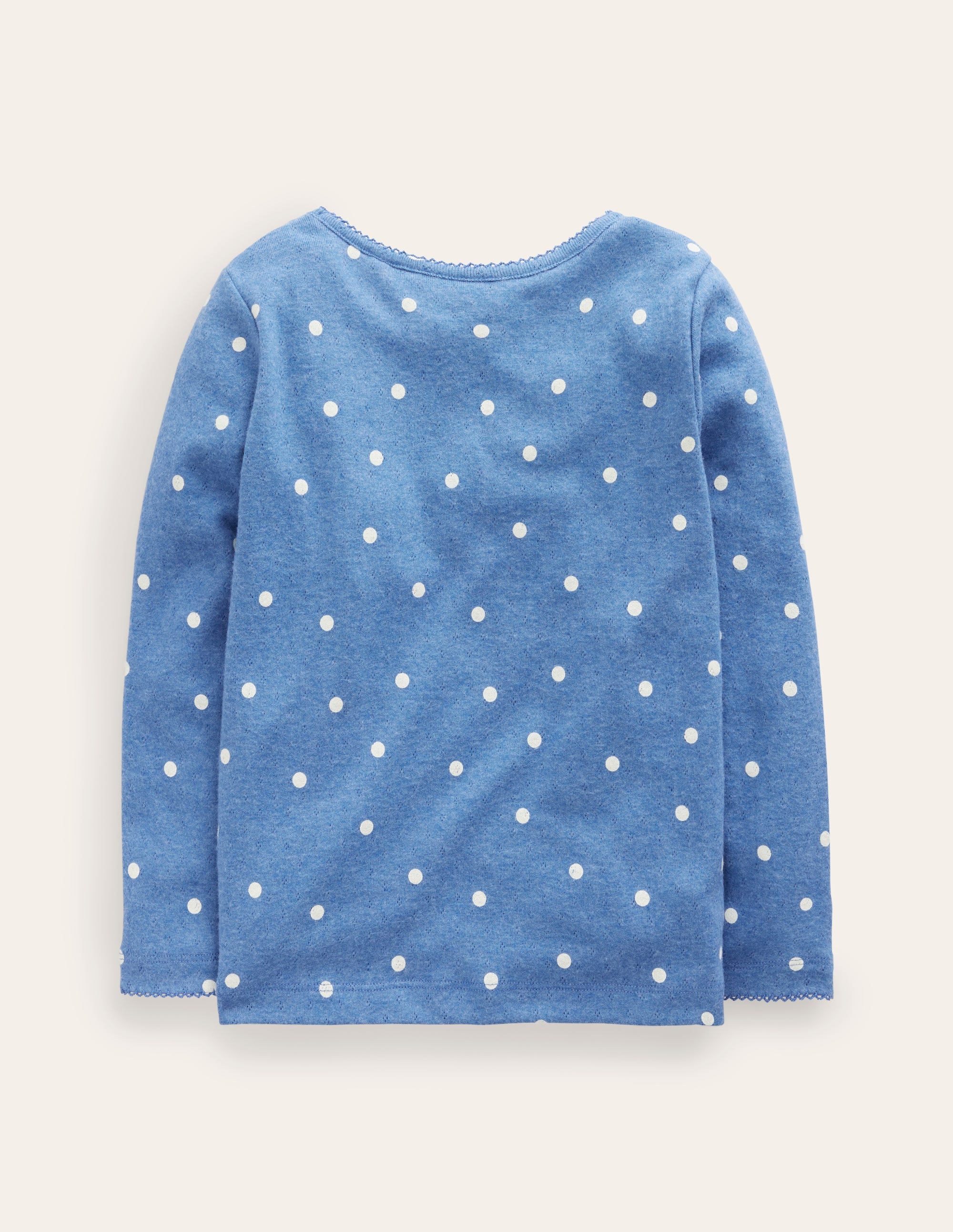 Long Sleeve Pointelle Top-Delft Blue/Ivory Spot - Image 2