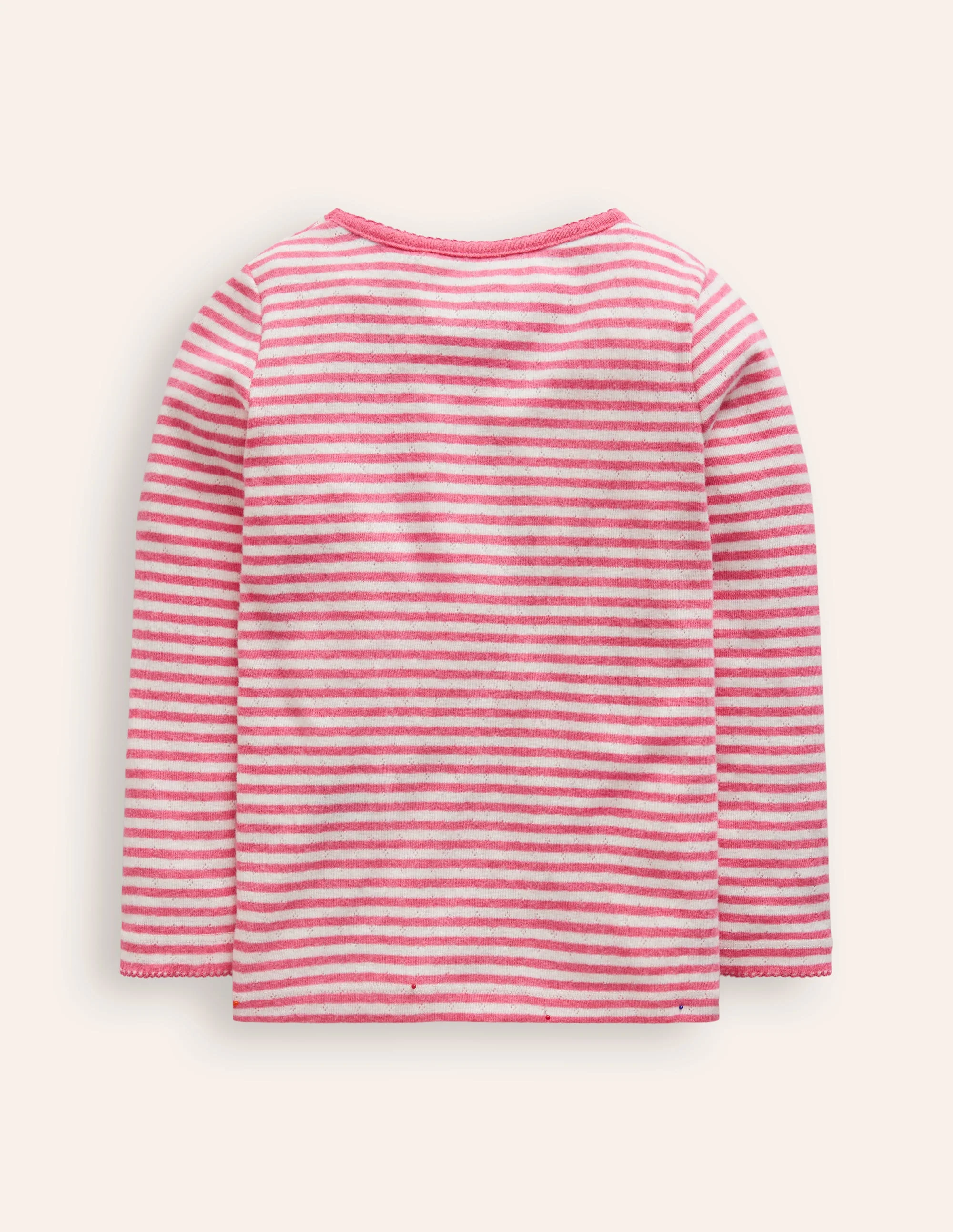 Long Sleeve Pointelle Top-Ivory/ Rose Petal Pink - Image 2