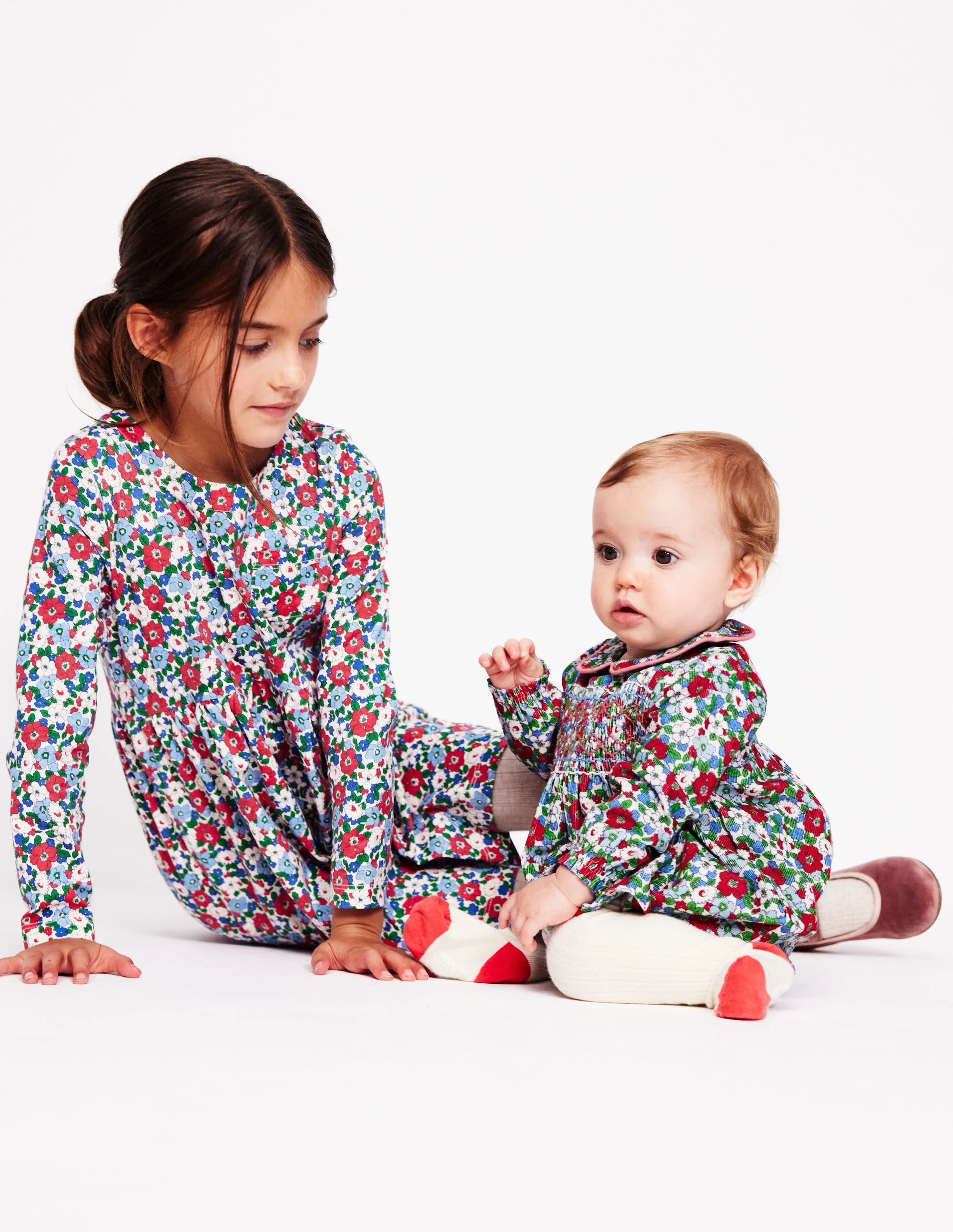 Long-Sleeved Fun Jersey Dress-Glacier Blue Winter Floral - Image 5