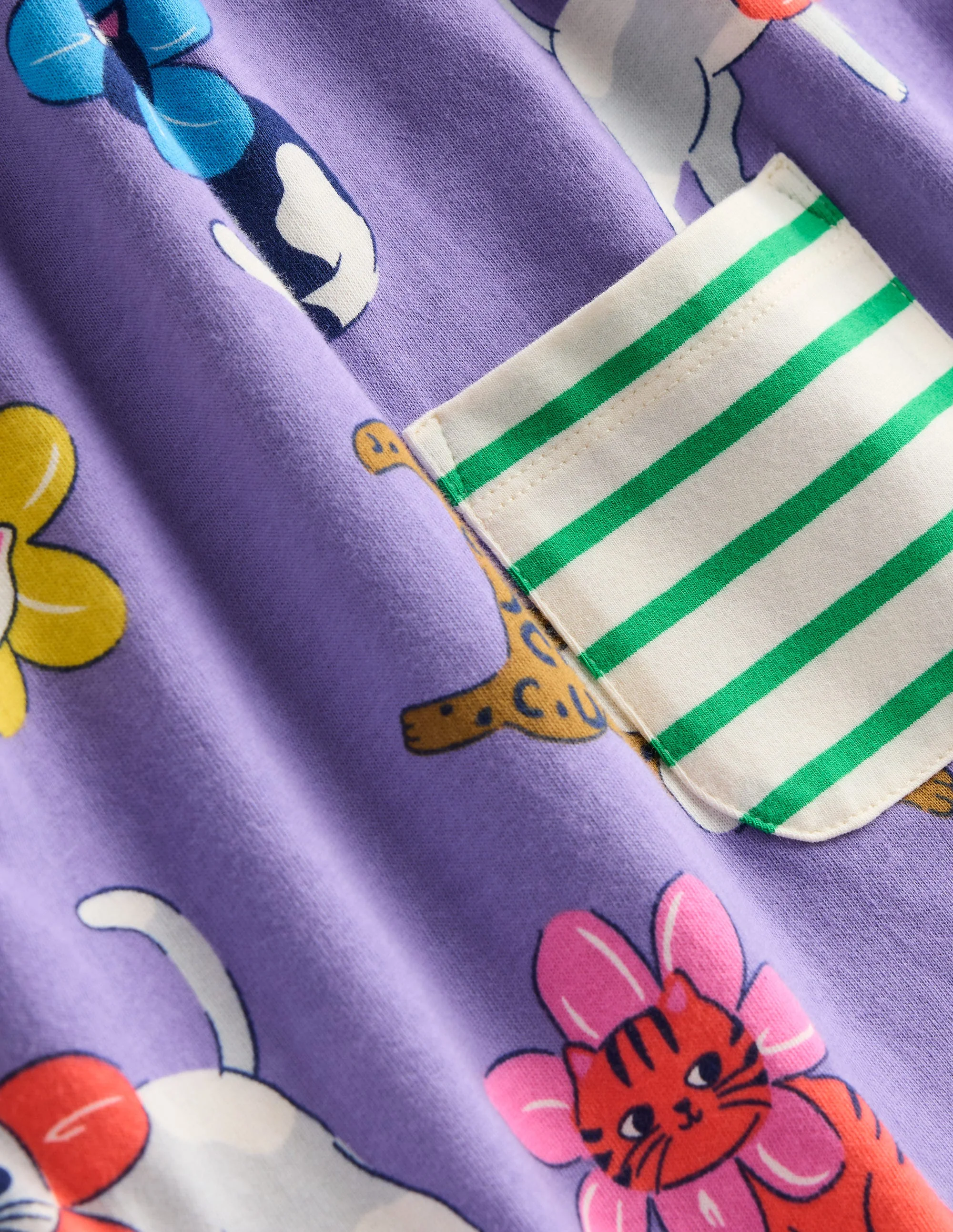 Long-sleeved print tunic set-Aster Purple Flower Cats - Image 3