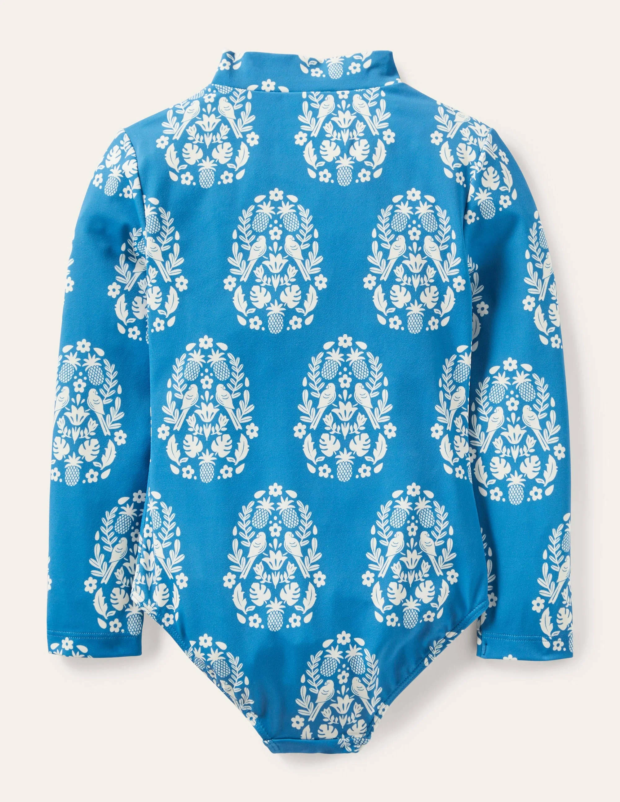Long-sleeved Swimsuit-Marina Blue Tropical Woodblock - Image 2
