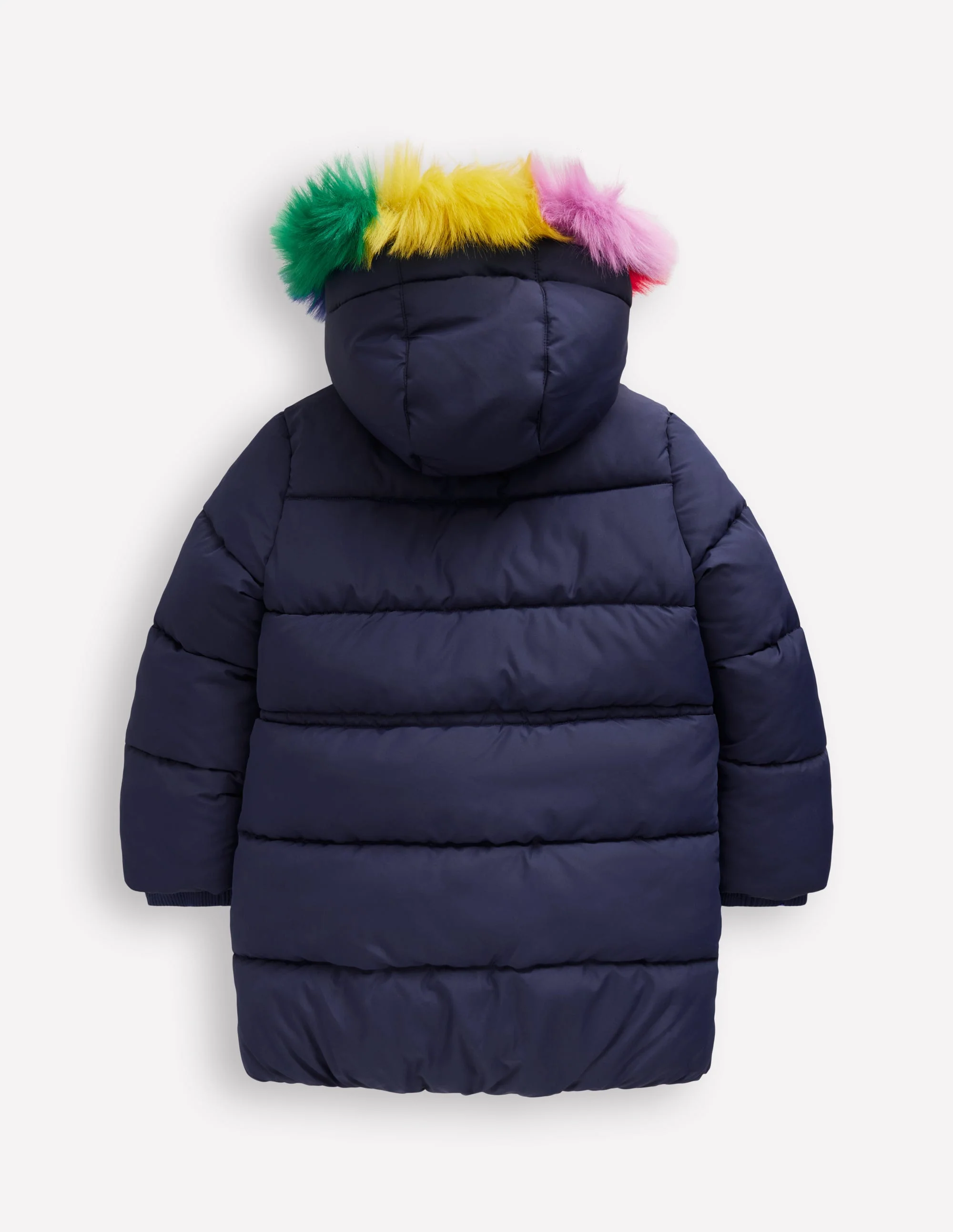 Longline Padded Coat-College Navy Rainbow Fur - Image 3
