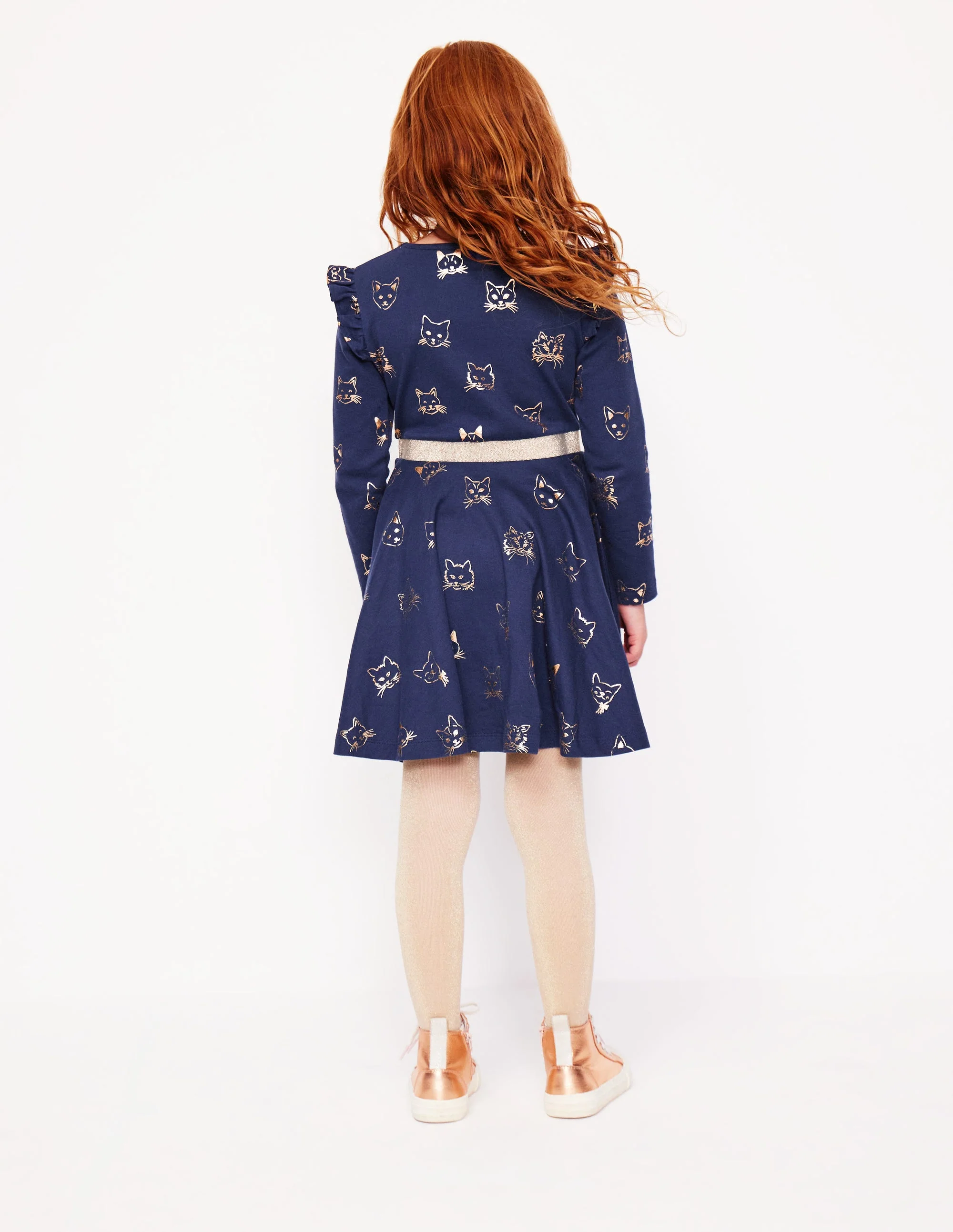 Mabel Twirly Ballerina Dress-College Navy Gold Foil Cats - Image 2