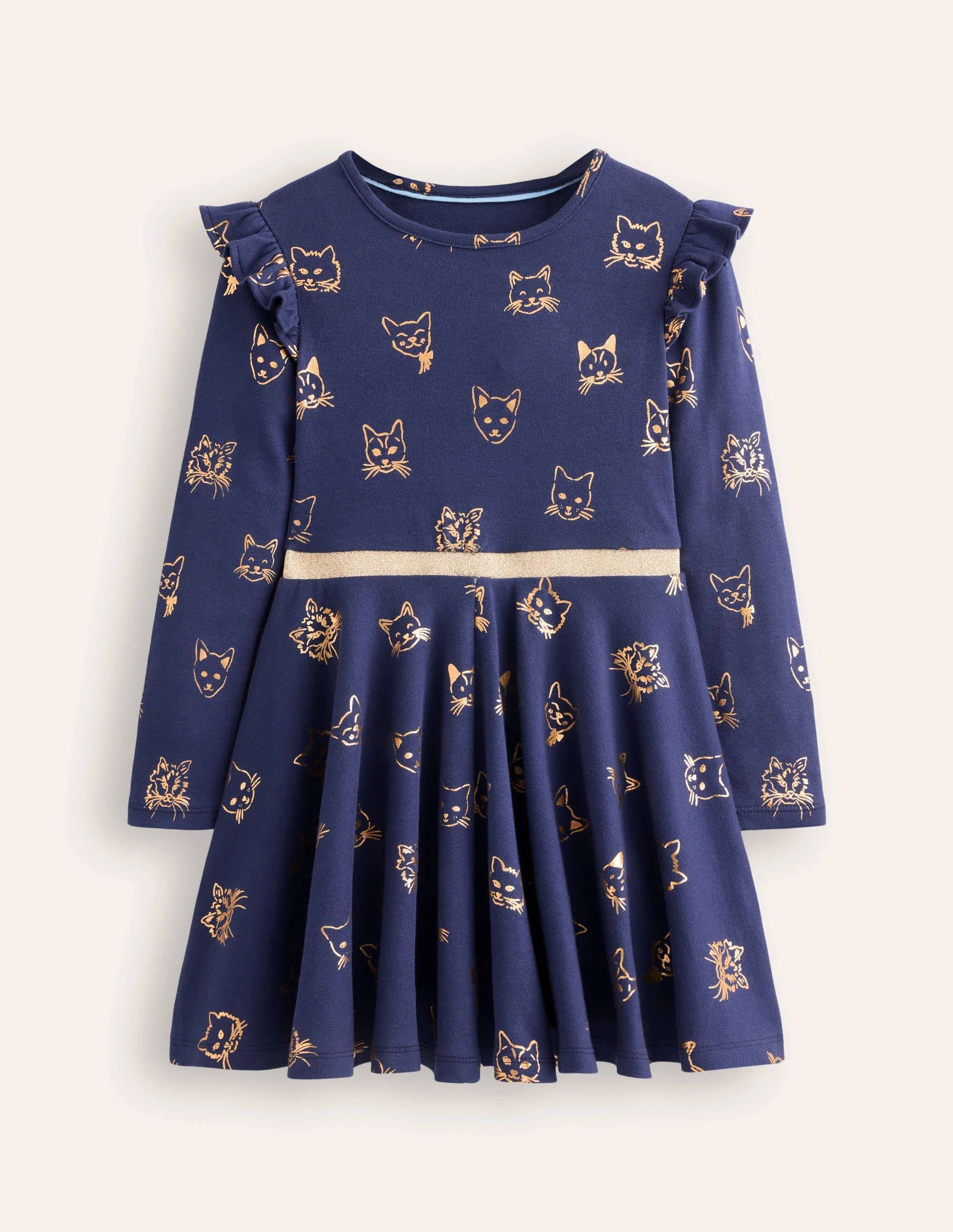 Mabel Twirly Ballerina Dress-College Navy Gold Foil Cats - Image 3