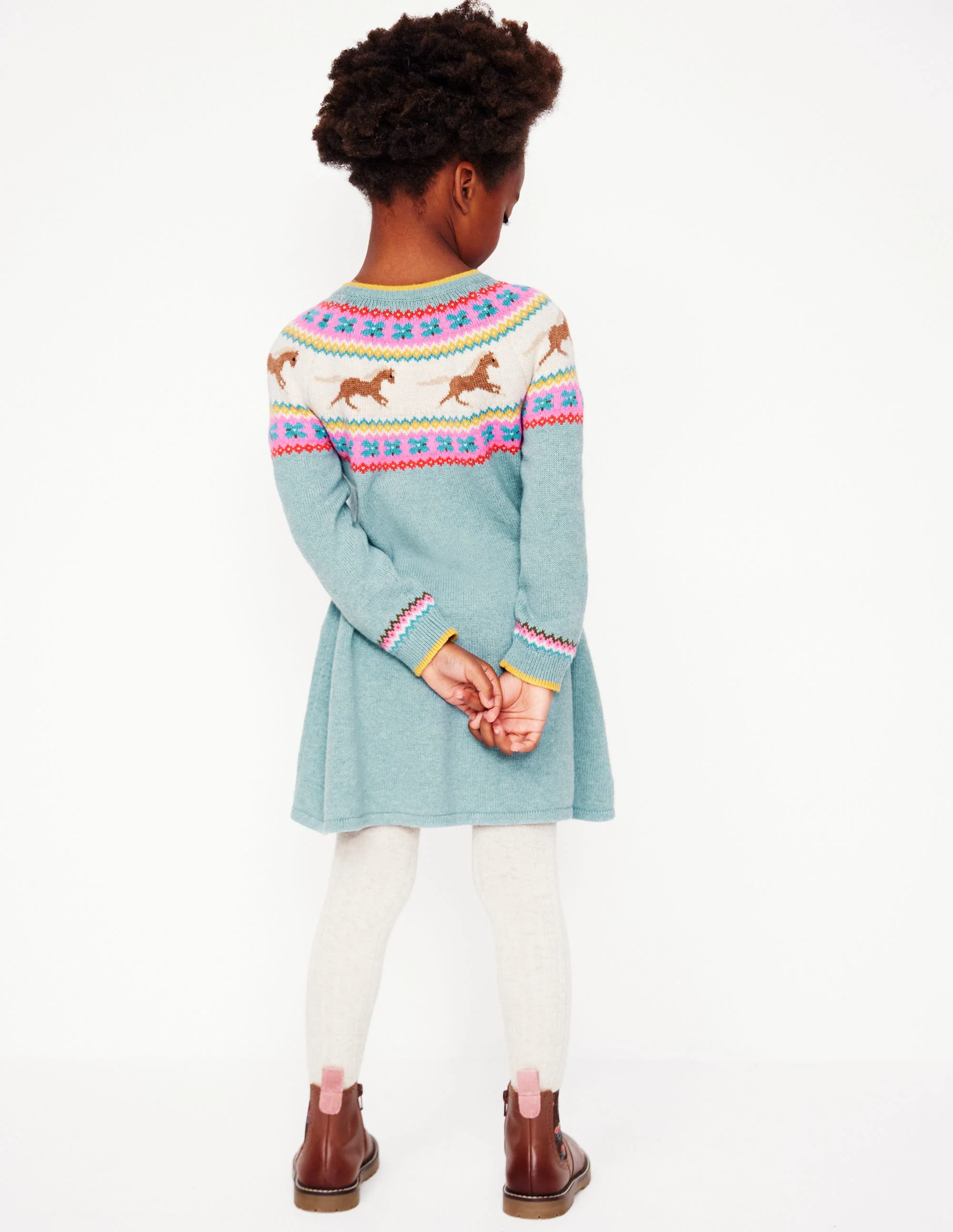 Minnie Fair Isle Jumper Dress-Seamist Marl Horses - Image 3