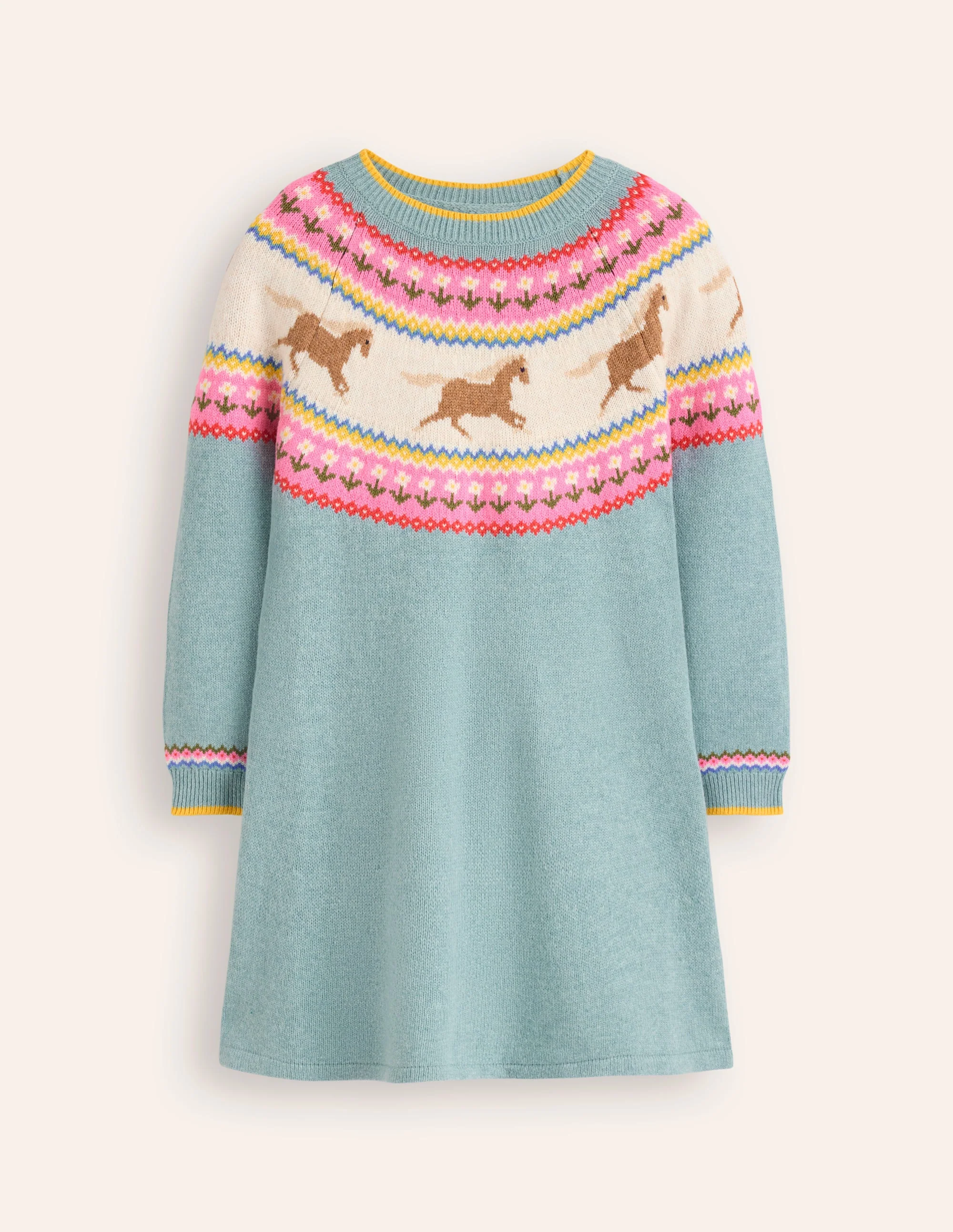 Minnie Fair Isle Jumper Dress-Seamist Marl Horses - Image 4