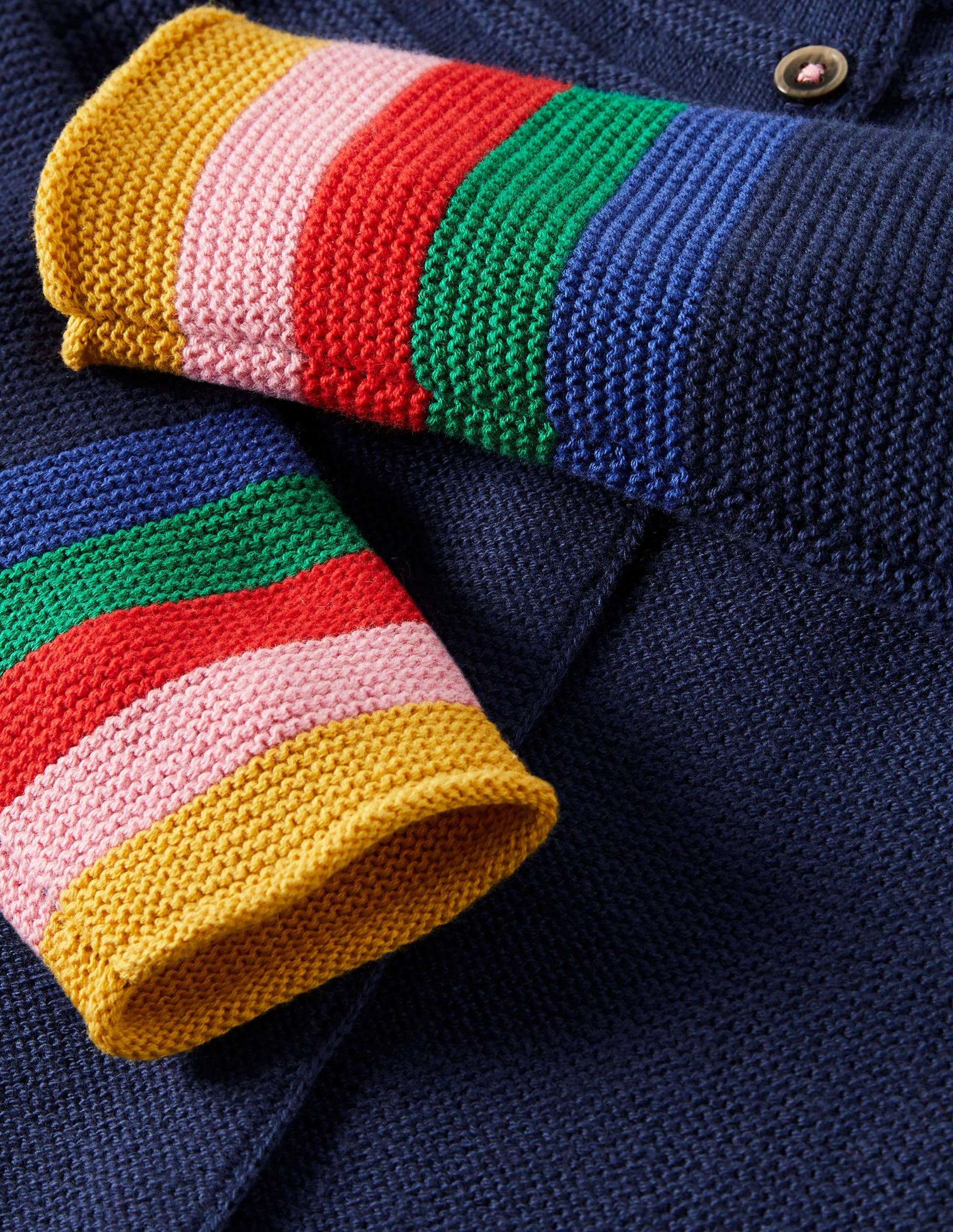 Navy Rainbow Sleeve Cashmere Blend Cardigan-College Navy Rainbow - Image 3